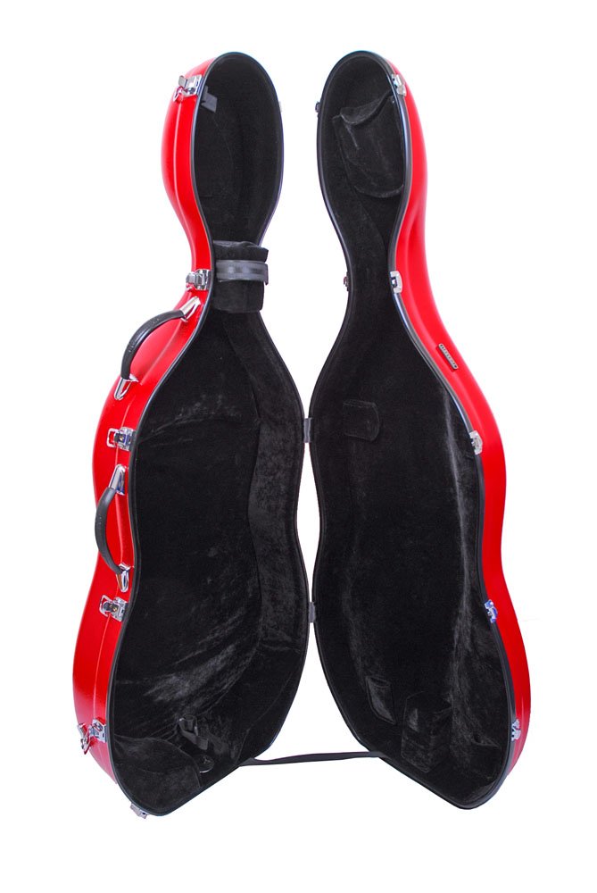 Premium Tonareli Fiberglass Cello Case with Wheels - Durable Red Hard Shell for 4/4 Cello - Perfect for Travel, School & Professional Musicians
