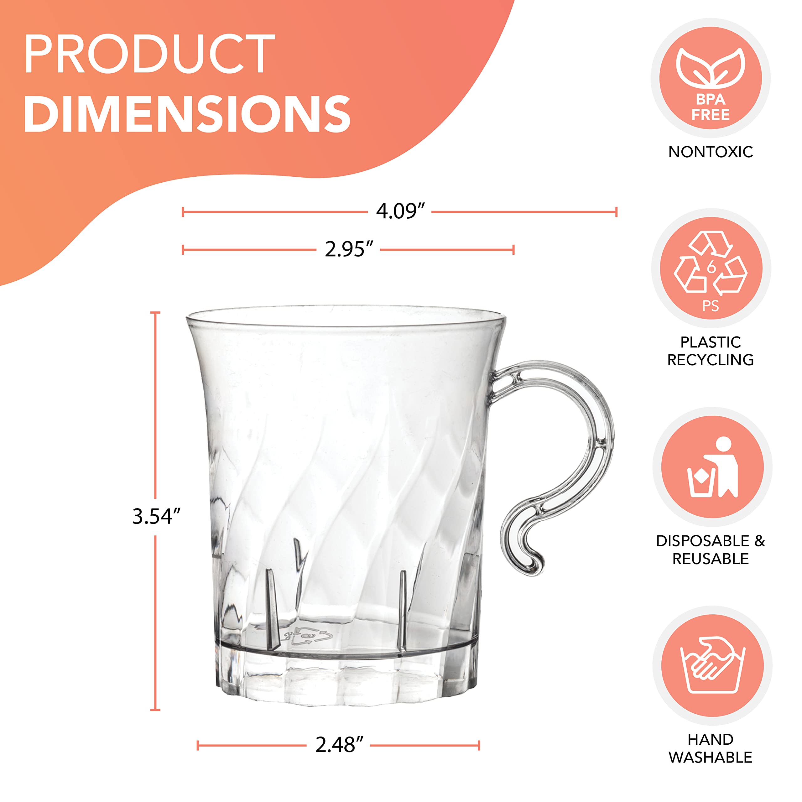 10-Pack Clear 8 oz Hard Plastic Swirled Party Cups - Durable Coffee & Punch Bowls for Birthday, Wedding, BBQ & Holiday Celebrations