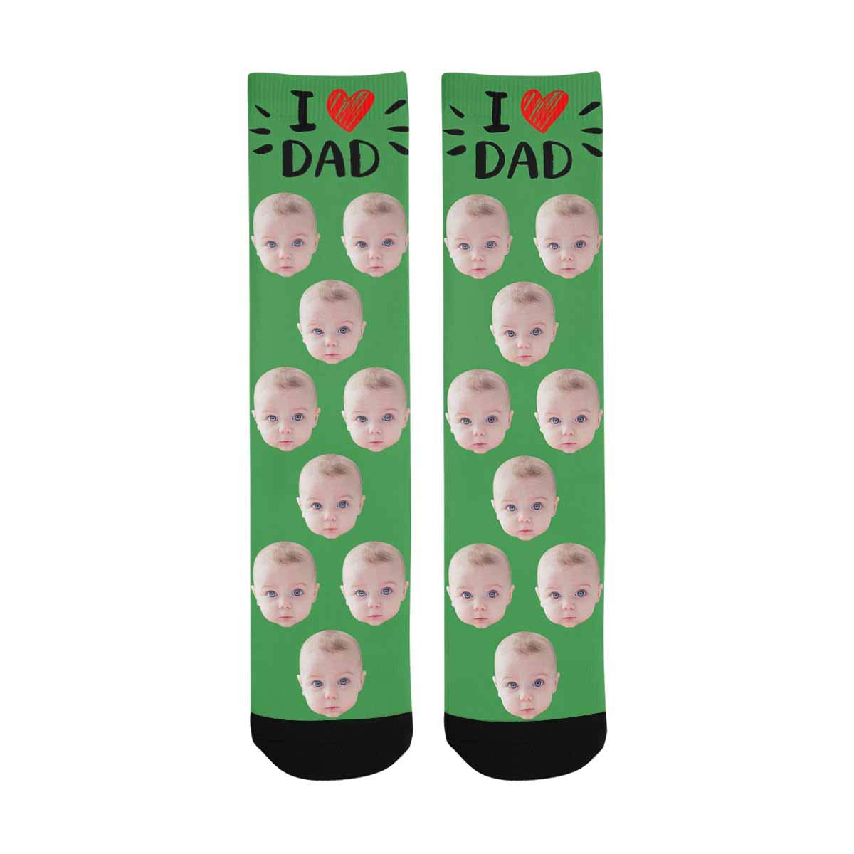 Custom Photo Printed Personalized I Love You Dad Meow Crew Socks - Unisex Yellow Gift for Father's Day, Birthday & Christmas - Funny Novelty Socks for Men & Women