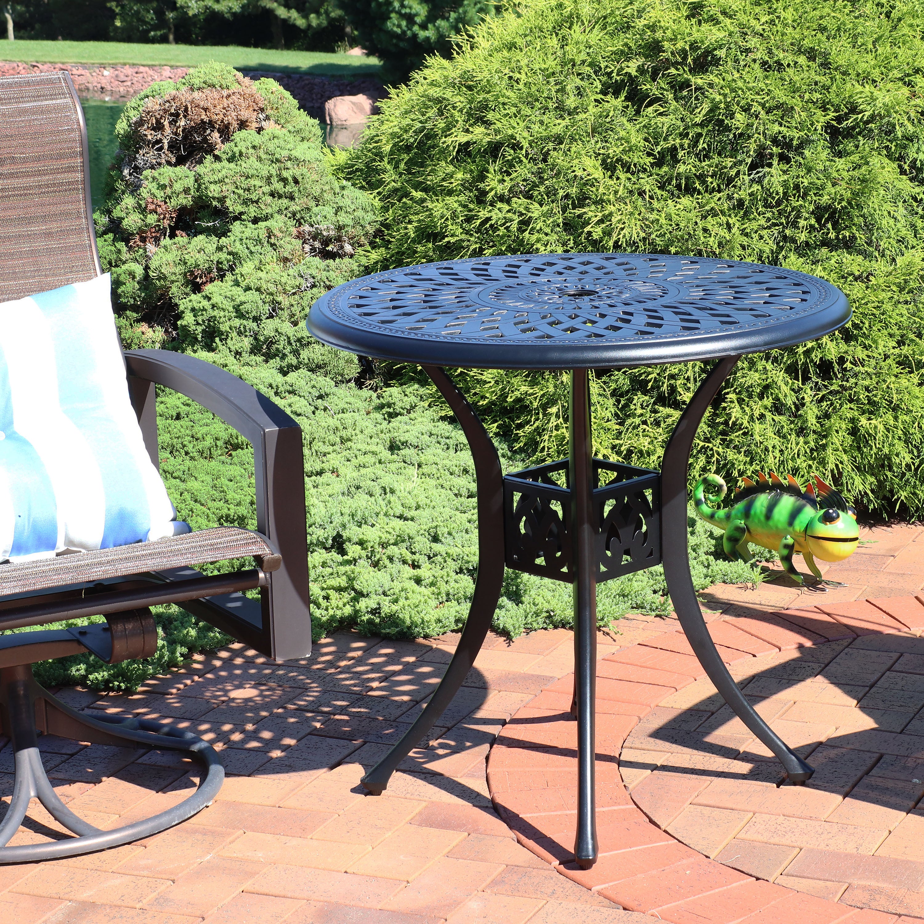 Sunnydaze Cast Aluminum Sigonella Round Patio Dining Table 30.75 Inch - Outdoor Garden, Poolside, Backyard Dining Set for Entertaining Guests