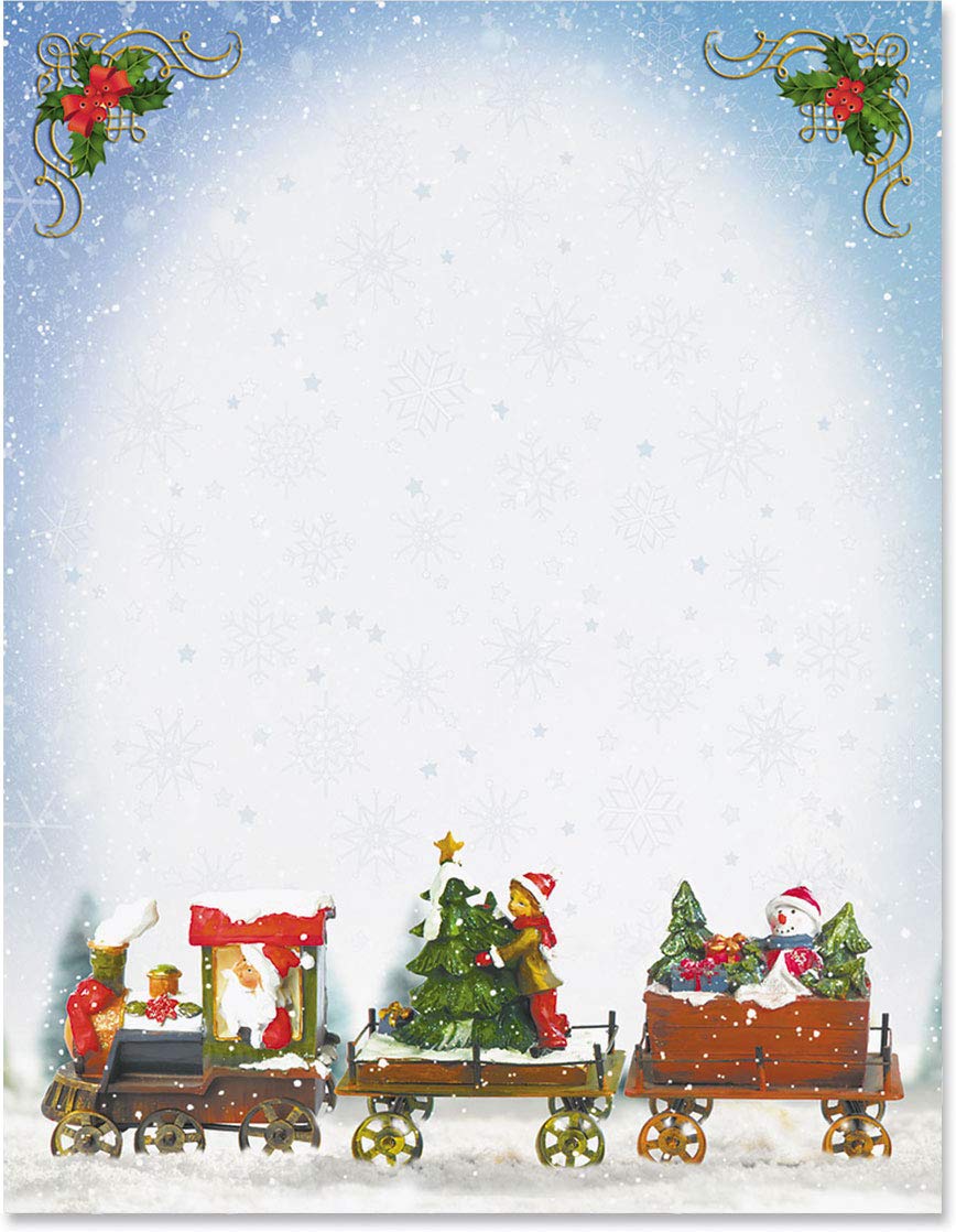 Magical Christmas Train Holiday Stationery Set - 25 Sheets of Elegant Winter Theme Border Paper & Letterhead (8.5 x 11) for Festive Greetings, Office Decor & Seasonal Correspondence