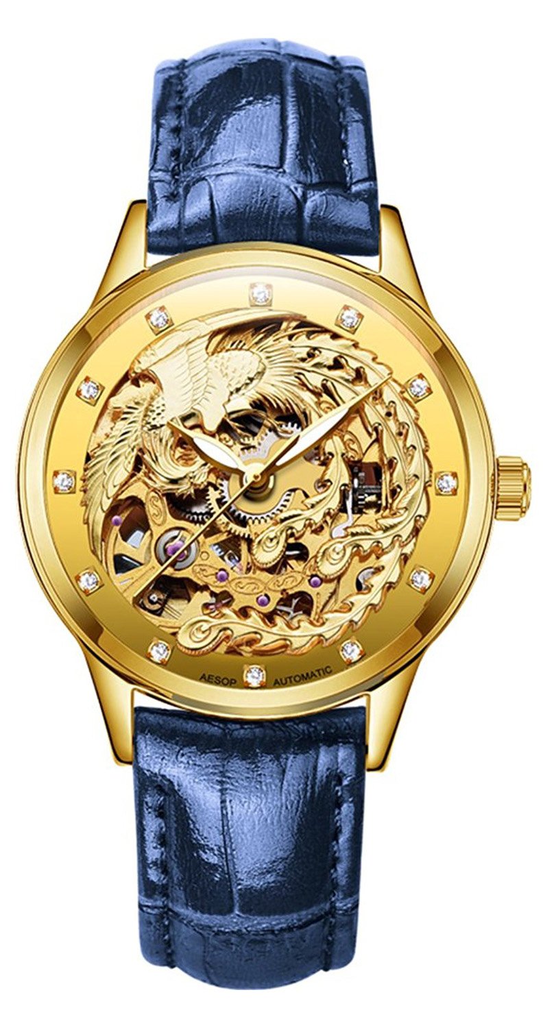 Elegant Chinese Style Golden Phoenix Hollow Carved Automatic Mechanical Watch for Women - Perfect for Casual Wear, Office, and Special Occasions