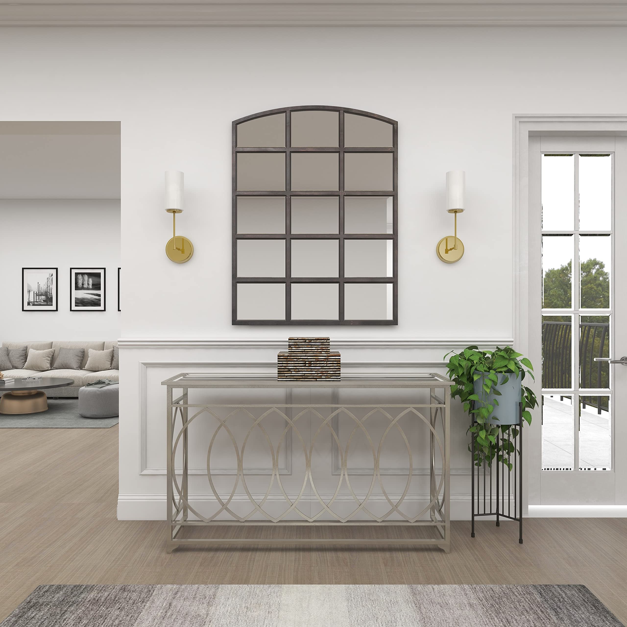 Deco 79 Modern Silver Metal Geometric Entryway Console Table with Mirrored Glass Top - 54