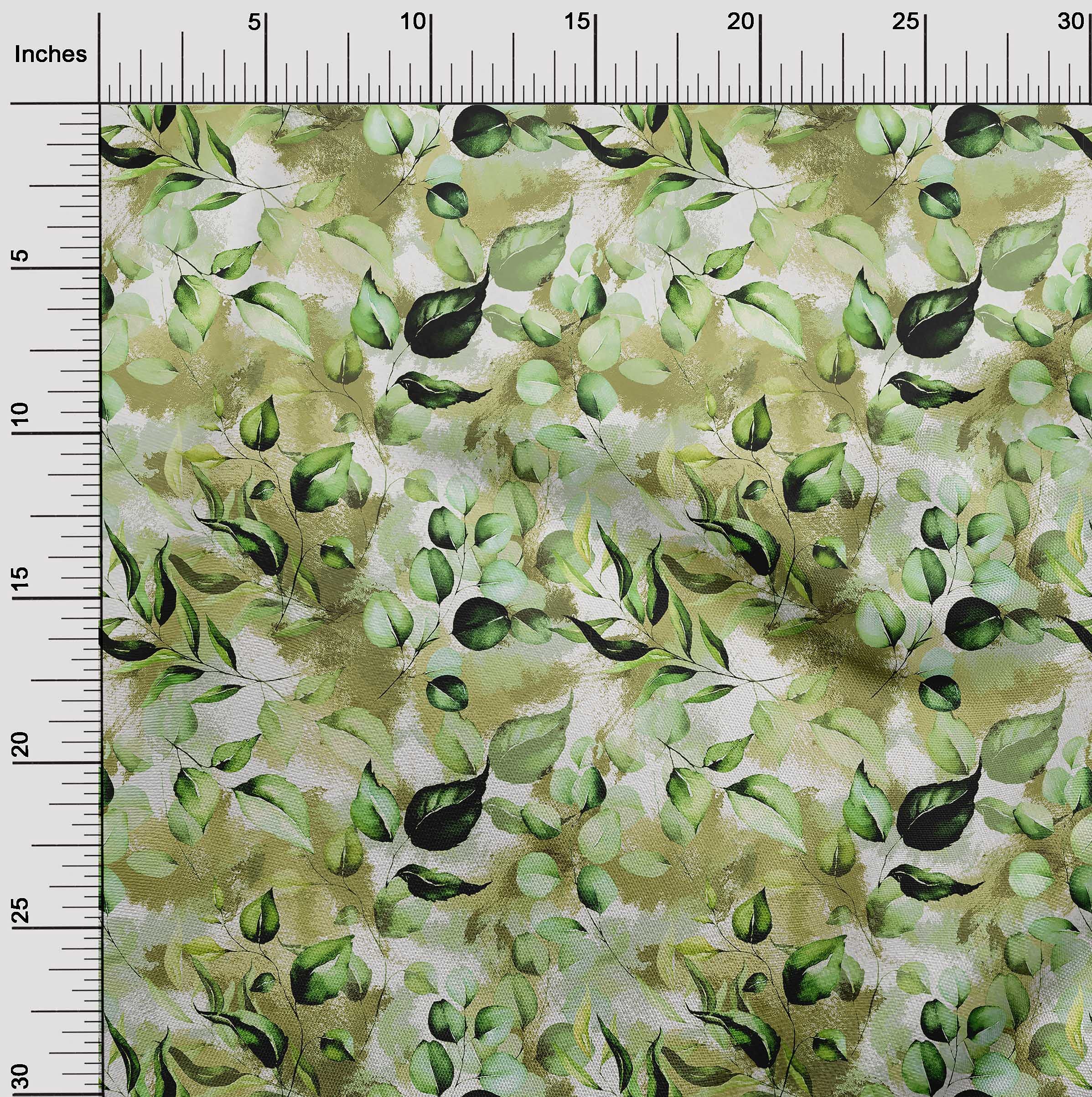 oneOone Velvet Green Fabric Leaves Printed Sewing Fabric by The Yard - 58 Inch Wide DIY Clothing Material for Dresses, Curtains & Home Decor Projects