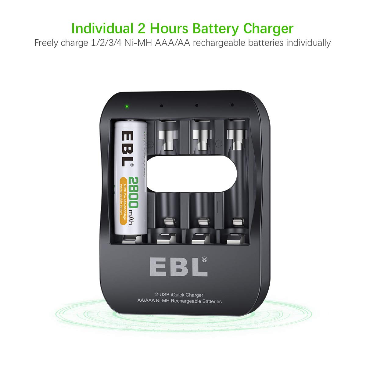 EBL C6201 4 Bay Smart NiMH AA AAA Battery Charger with LCD Display - Fast Charging for Rechargeable Batteries - Perfect for Cameras, Toys, Flashlights, and Electronic Devices