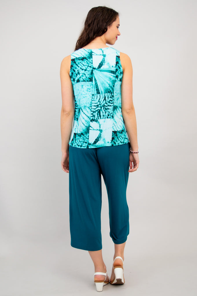Dena Tank Top - Shibori Dyed Linen Bamboo Blend Women's T-Shirt for Summer Casual Wear and Boho Style Outfits