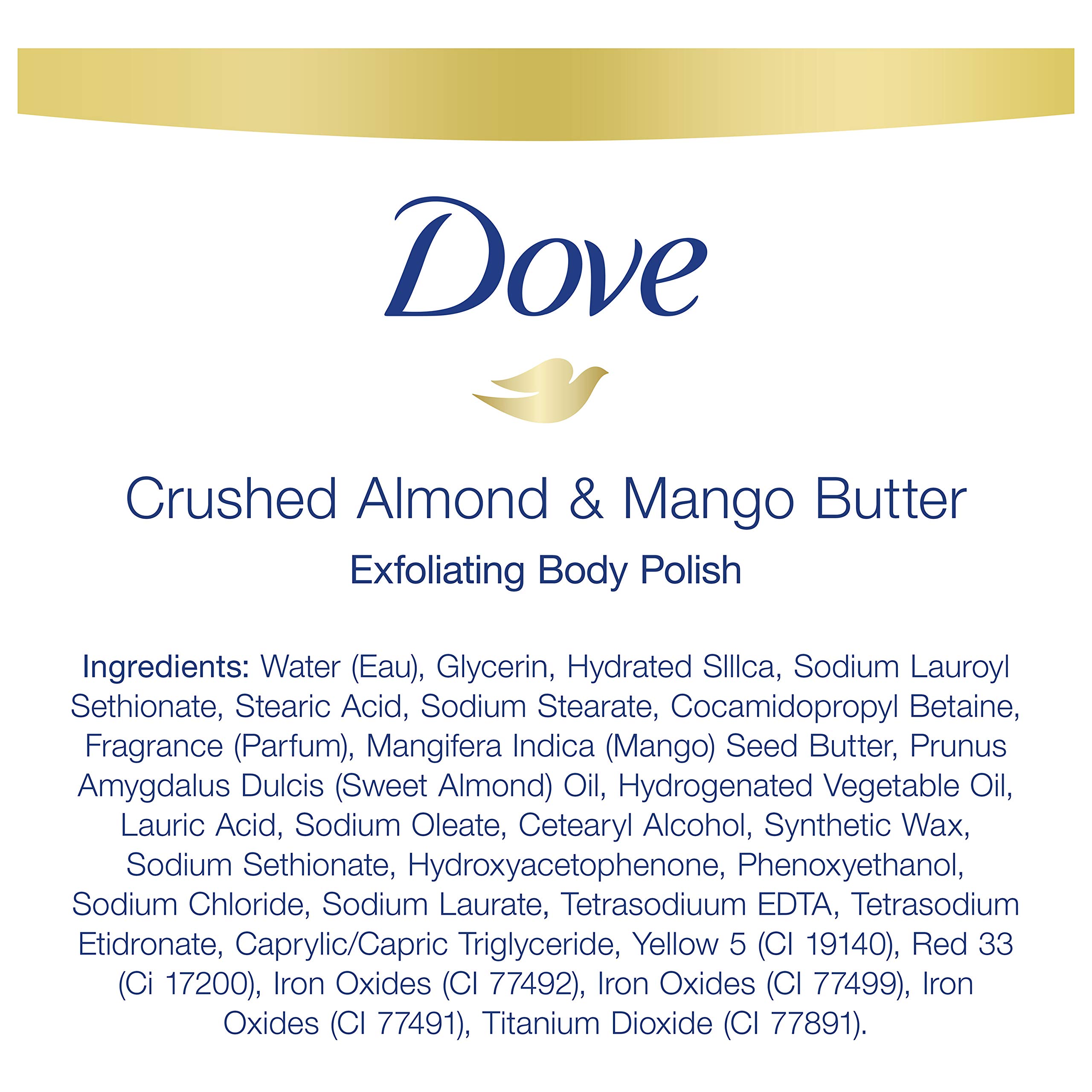 Dove Exfoliating Body Scrub with Crushed Almond & Mango Butter - 10.5 oz (4 Pack) - Gentle Exfoliator for Dry Skin - Reveals Healthy Glowing Skin - Perfect for Shower, Spa & Self-Care Routine