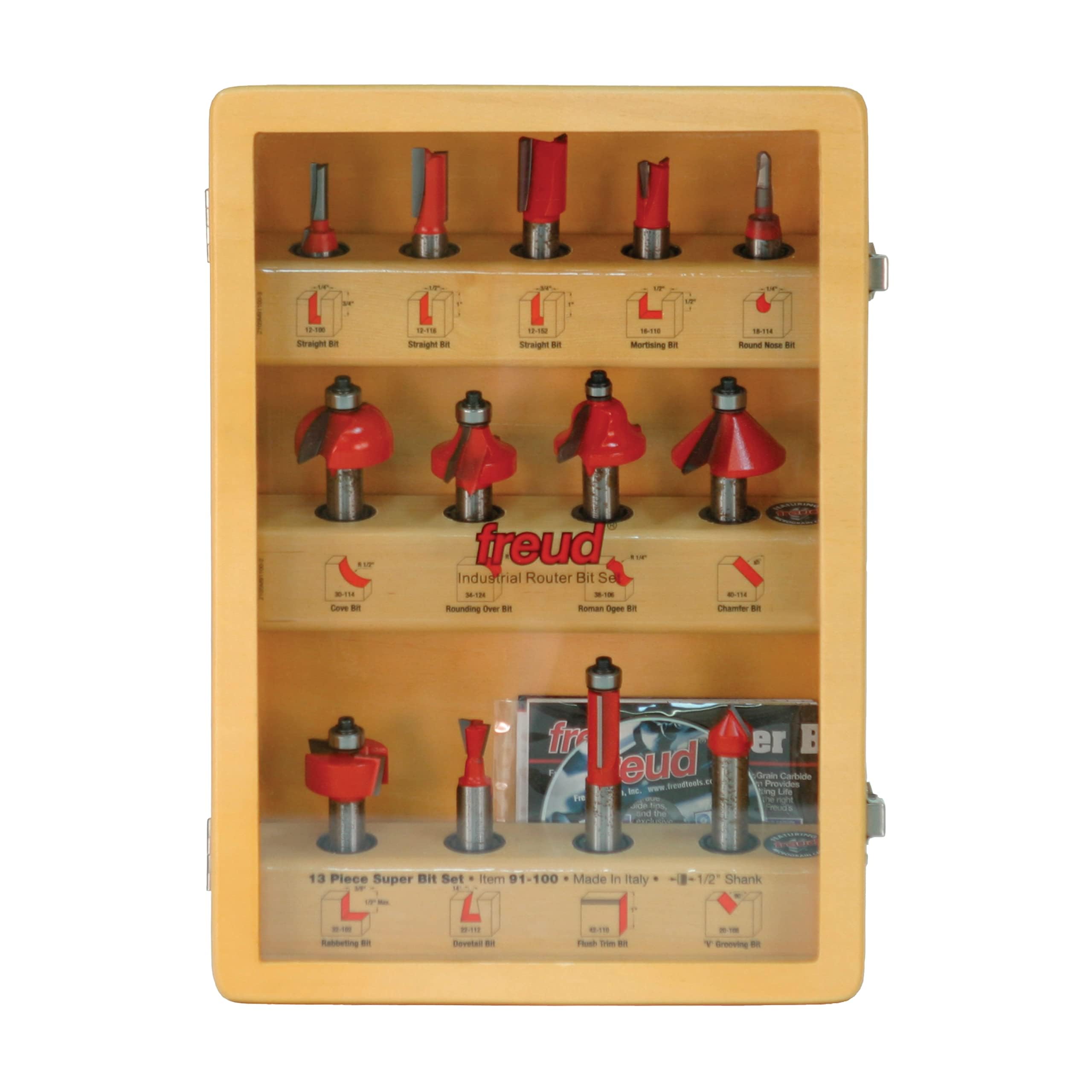 Freud 91-100 13-Piece Super Router Bit Set with 1/2-Inch Shank - Premium Woodworking Tools for Cabinets, Doors & Furniture Making