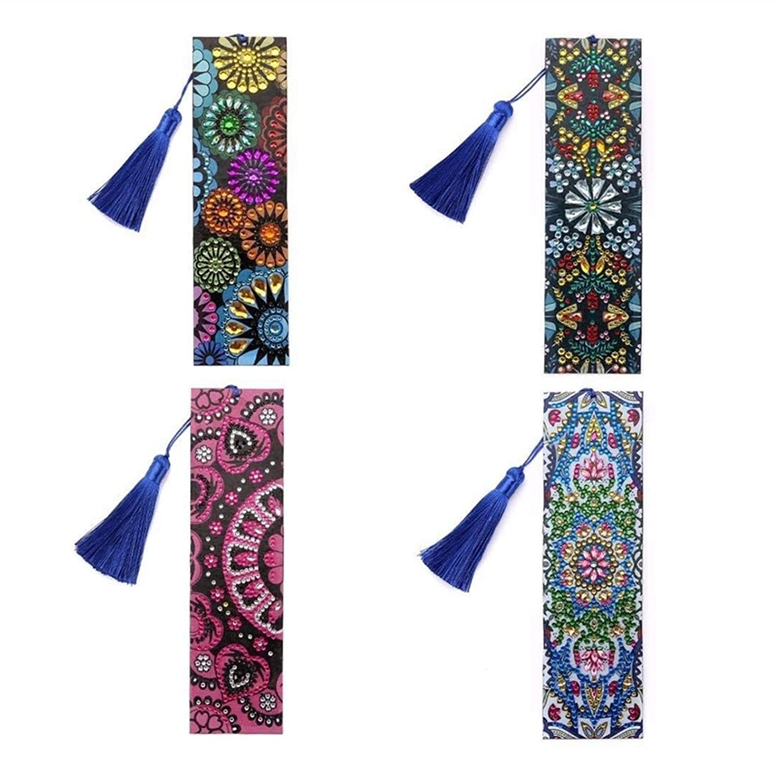 Diamond Painting Bookmarks Set - 4PCS Handmade Beaded Bookmarks with Tassel, 5D Rhinestone DIY Art Craft for Book Lovers (Cyan) - Perfect for Gifts, Reading Accessories & Bookmark Collections