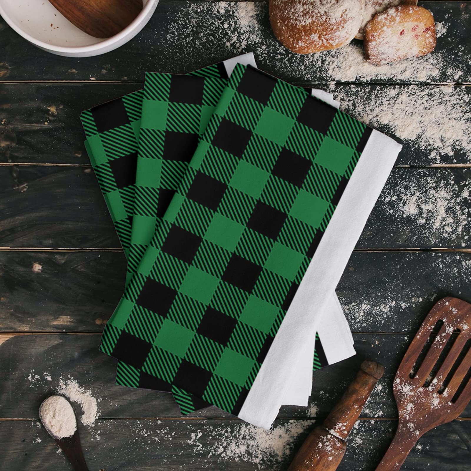 St. Patrick's Day Kitchen Towels - 4 Pack Microfiber Cleaning Cloths with Lucky Shamrock & Buffalo Plaid Design - 18x28 Inch Absorbent Reusable Dish Towels for Kitchen, Bar, Tea Service - Perfect for Irish-Themed Parties, Holiday Decor & Everyday Cleaning