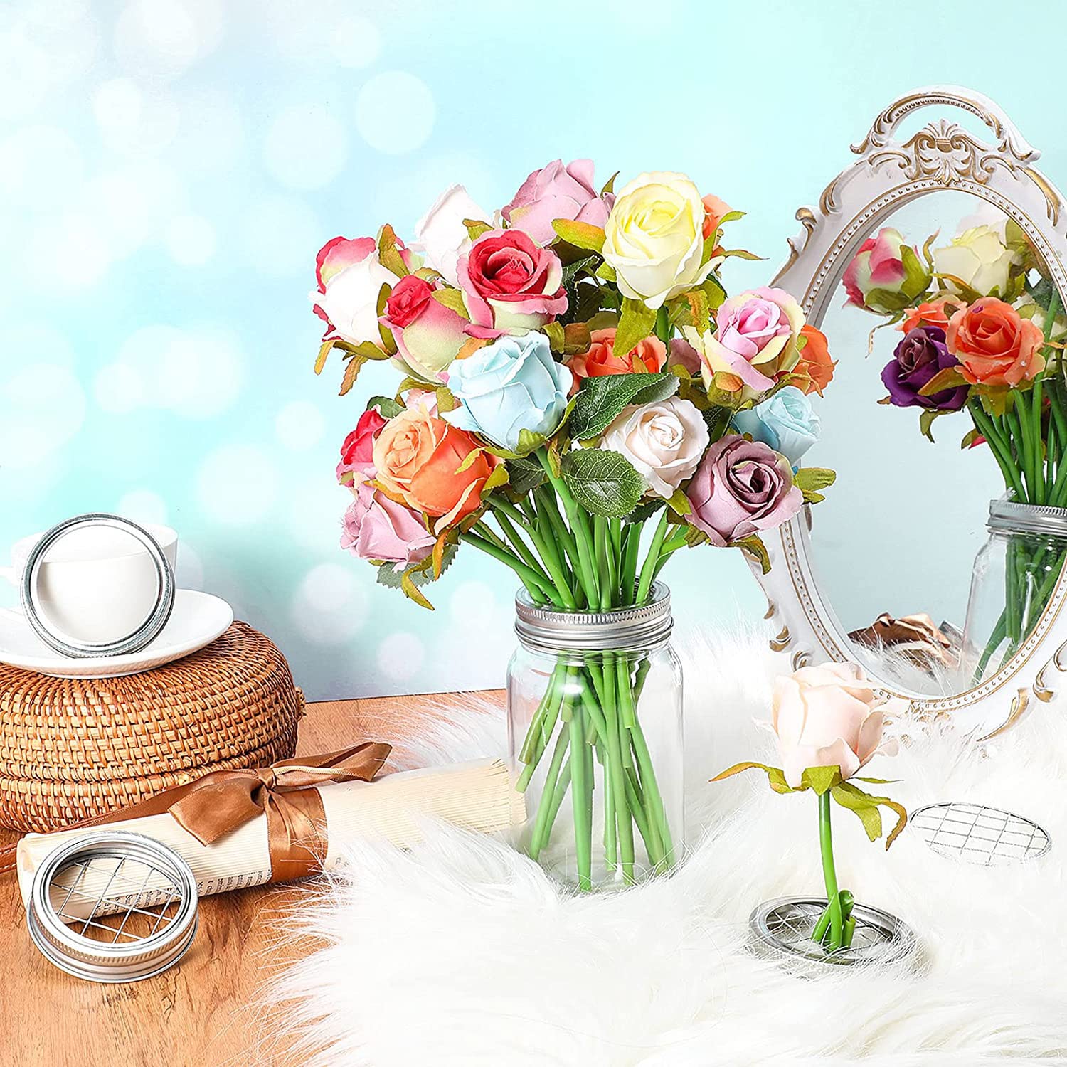 6pcs Silver Frog Lid Insert for Flower Arrangement - Plant Fixation Holder for Home Office Vase Decor - Perfect for DIY Floral Centerpieces and Tabletop Displays