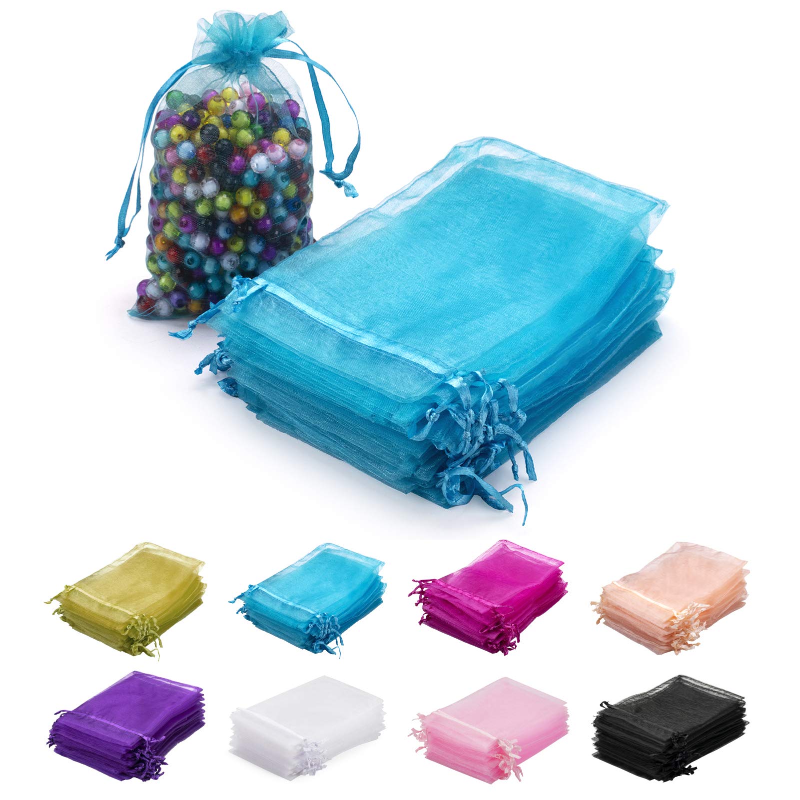 100 Premium Sheer Organza Bags with Drawstring 4x6 inch - Wedding Party Favor Bags, Mesh Gift Pouches for Jewelry, Baby Shower, Christmas & Candy - Light Blue | Perfect for Wedding Favors, Party Decorations & Gift Packaging