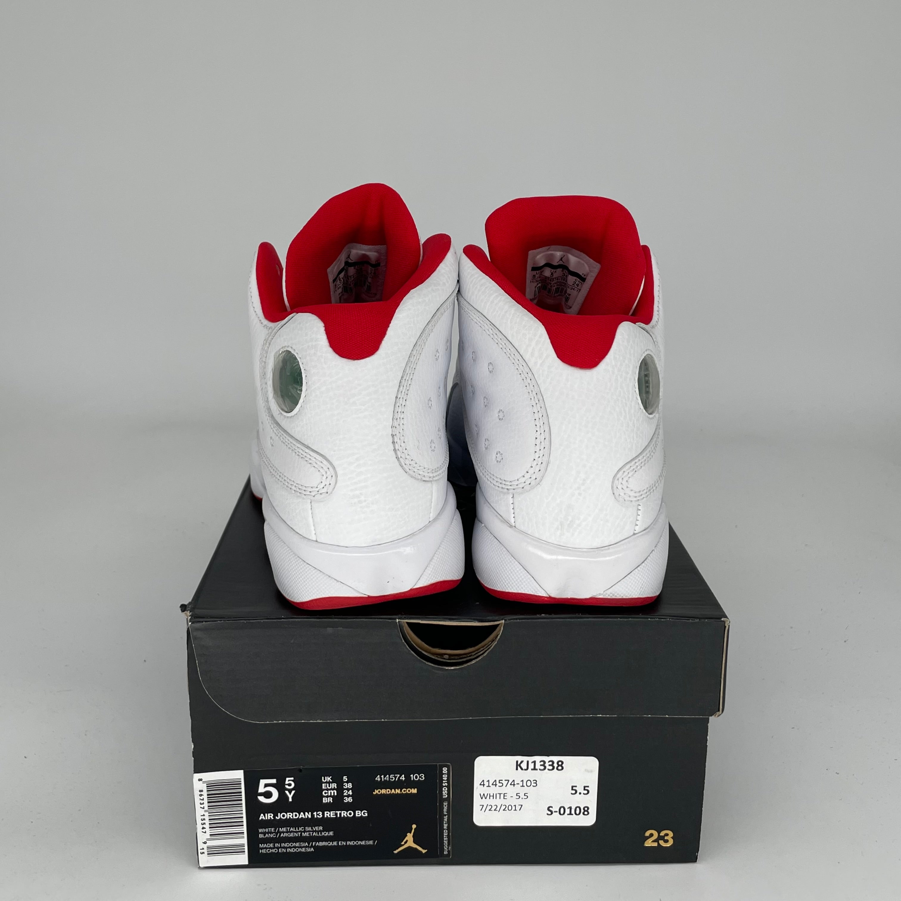 AIR JORDAN 13 Alternate History of Flight Basketball Shoes - Size 5.5Y (414574-103) - White/Black-Red - Perfect for Streetwear & Court Performance