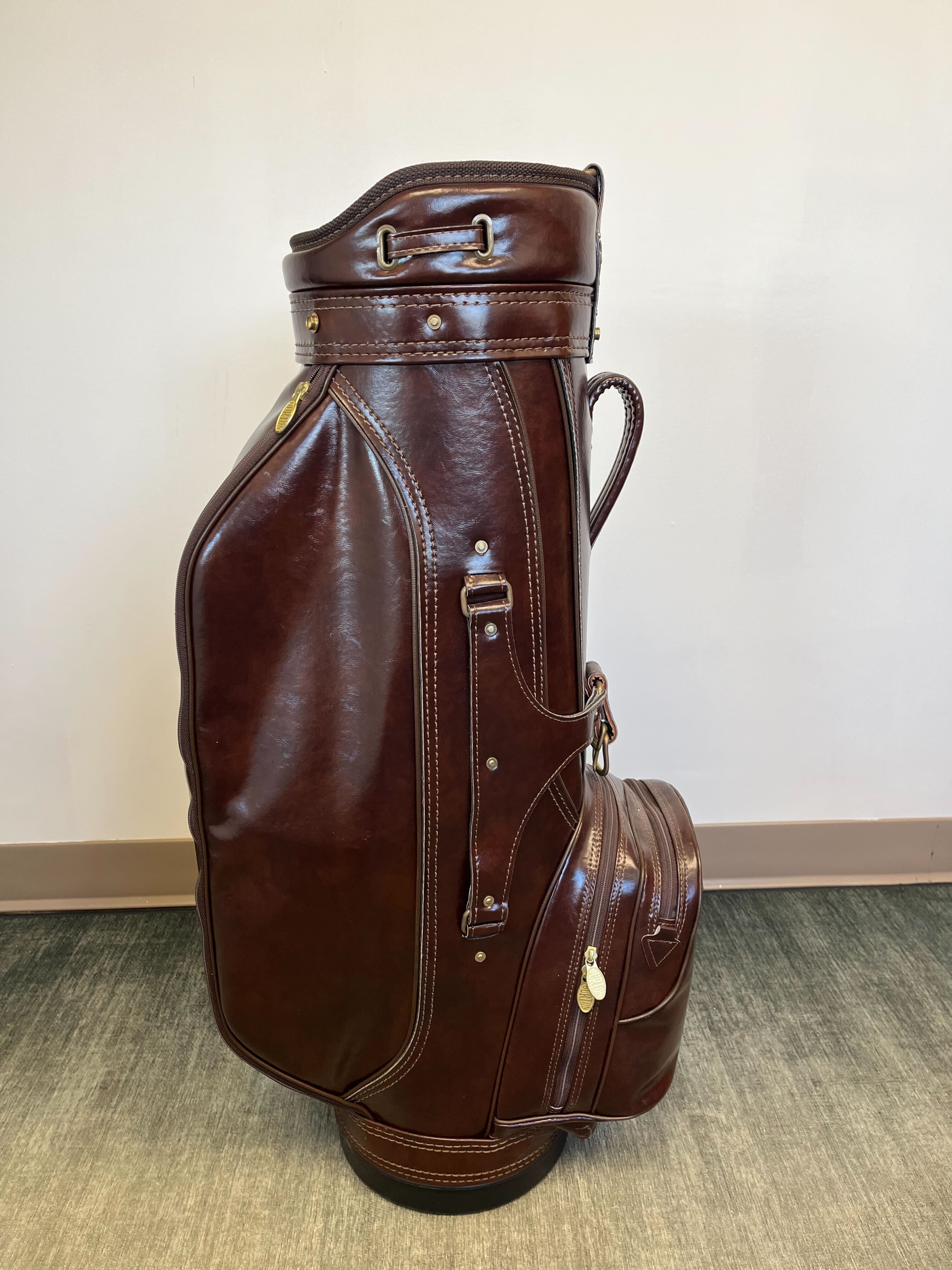 Burton Leather Golf Cart Bag with 6 Dividers & 4 Pockets - Includes Adjustable Strap & Waterproof Rain Cover - Perfect for Golf Tournaments & Outdoor Sports