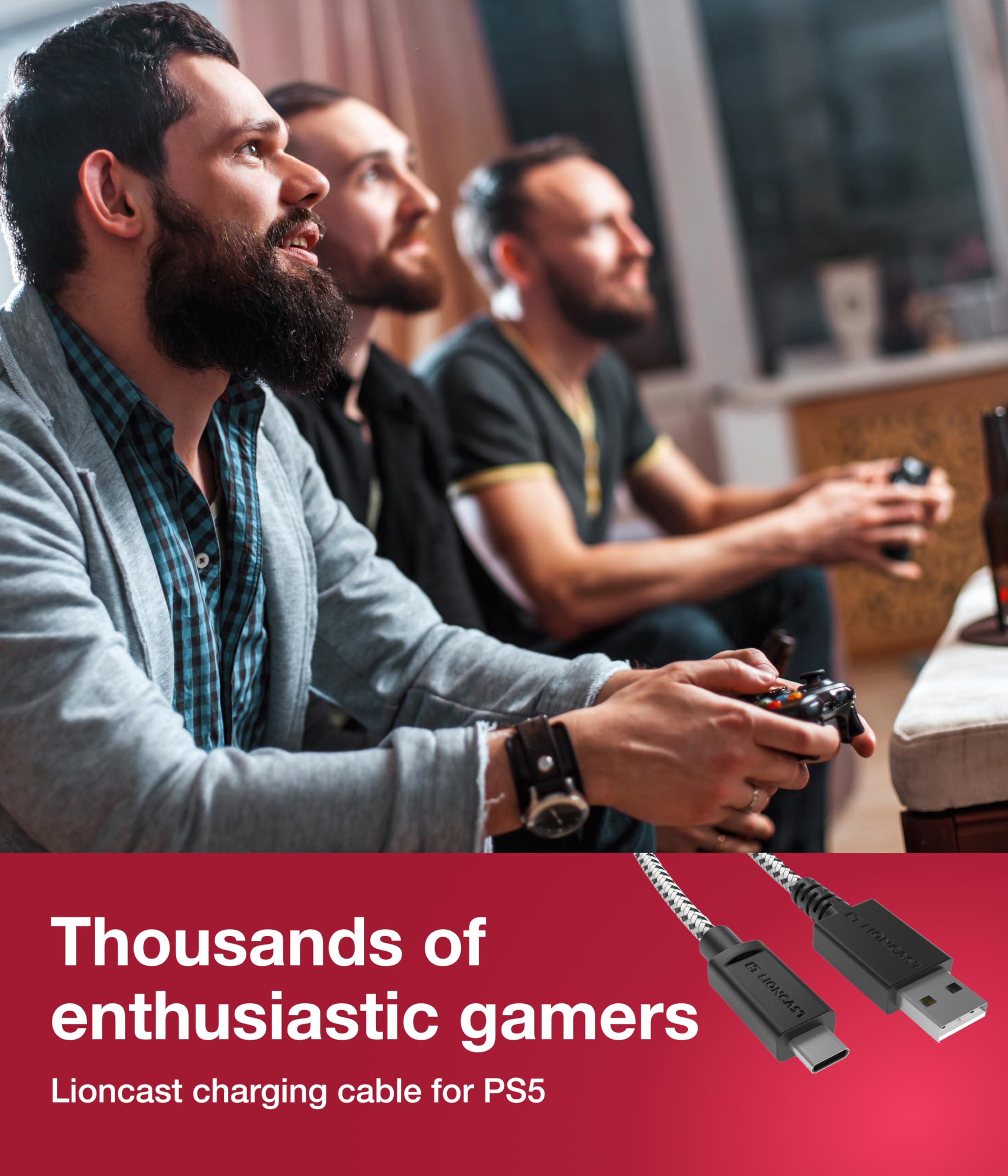 Lioncast® 4m USB-C Charging Cable for PS5 Controller - Fast Charging & High-Speed Data Transfer - Durable 4m Type-C Cable Compatible with Xbox One, iPhone 15 & USB-C Devices - Perfect for Gaming, Travel & Home Charging