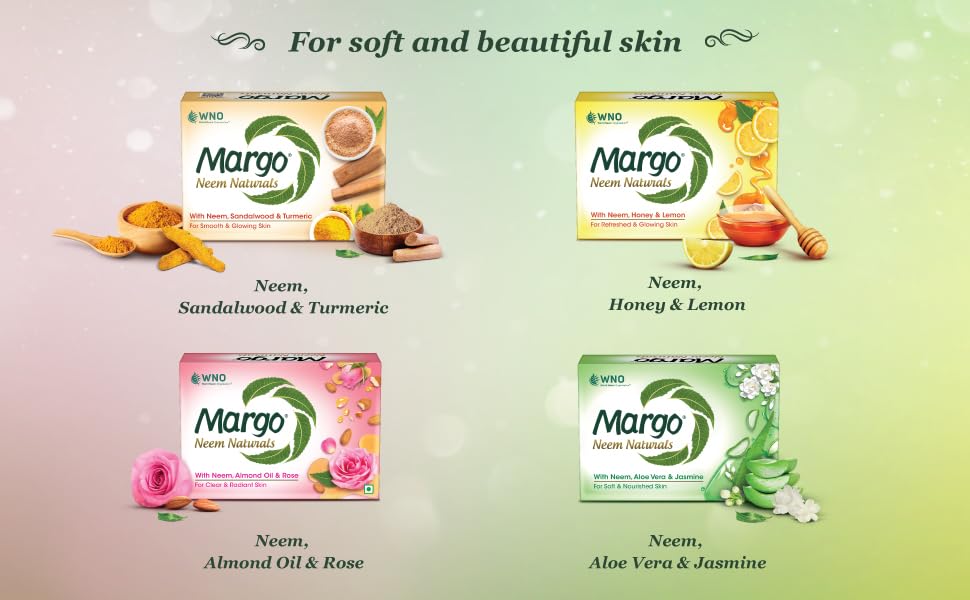 Margo Neem Naturals Soap with Almond Oil & Rose - 100% Natural Cleansing Bar for Clear, Radiant Skin - 5 Pack (100g Each) - Perfect for Daily Face & Body Wash, Acne Treatment & Sensitive Skin Care