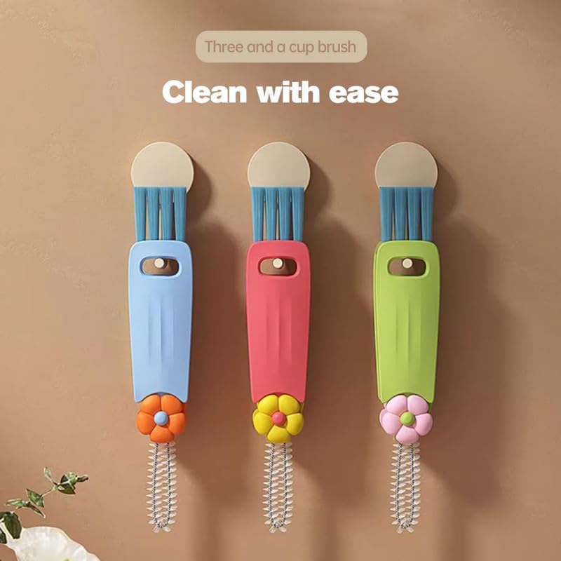 3 in 1 Multifunctional Cup Lid Cleaner - Reusable Silicone Crevice Brush for Tight Spaces - Green - Perfect for Cleaning Water Bottles, Travel Mugs and Hard-to-Reach Areas