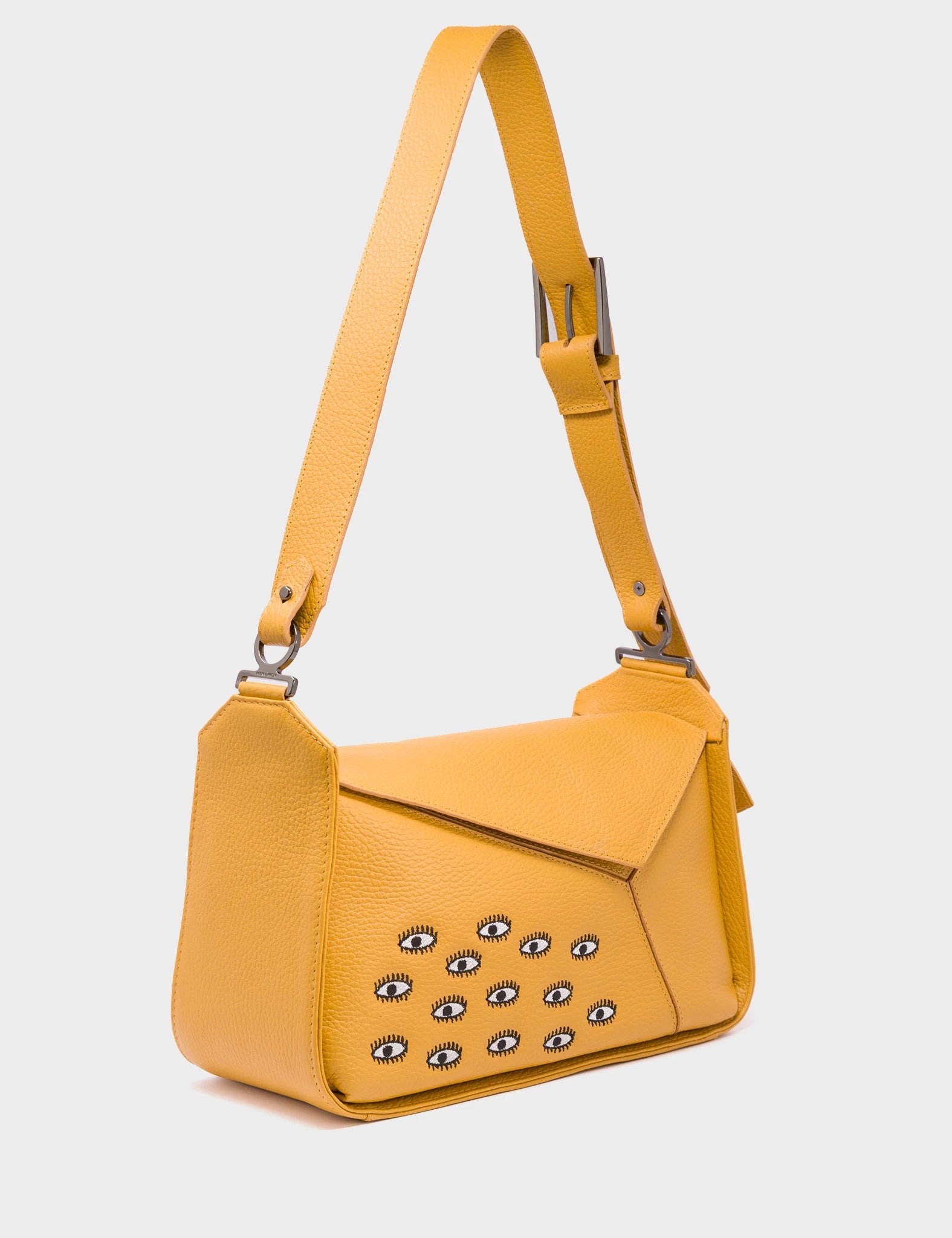 Houston Golden Glow Leather Shoulder Bag with All Over Eyes Embroidery - Stylish Crossbody Purse for Women, Perfect for Work, Travel & Evening Out