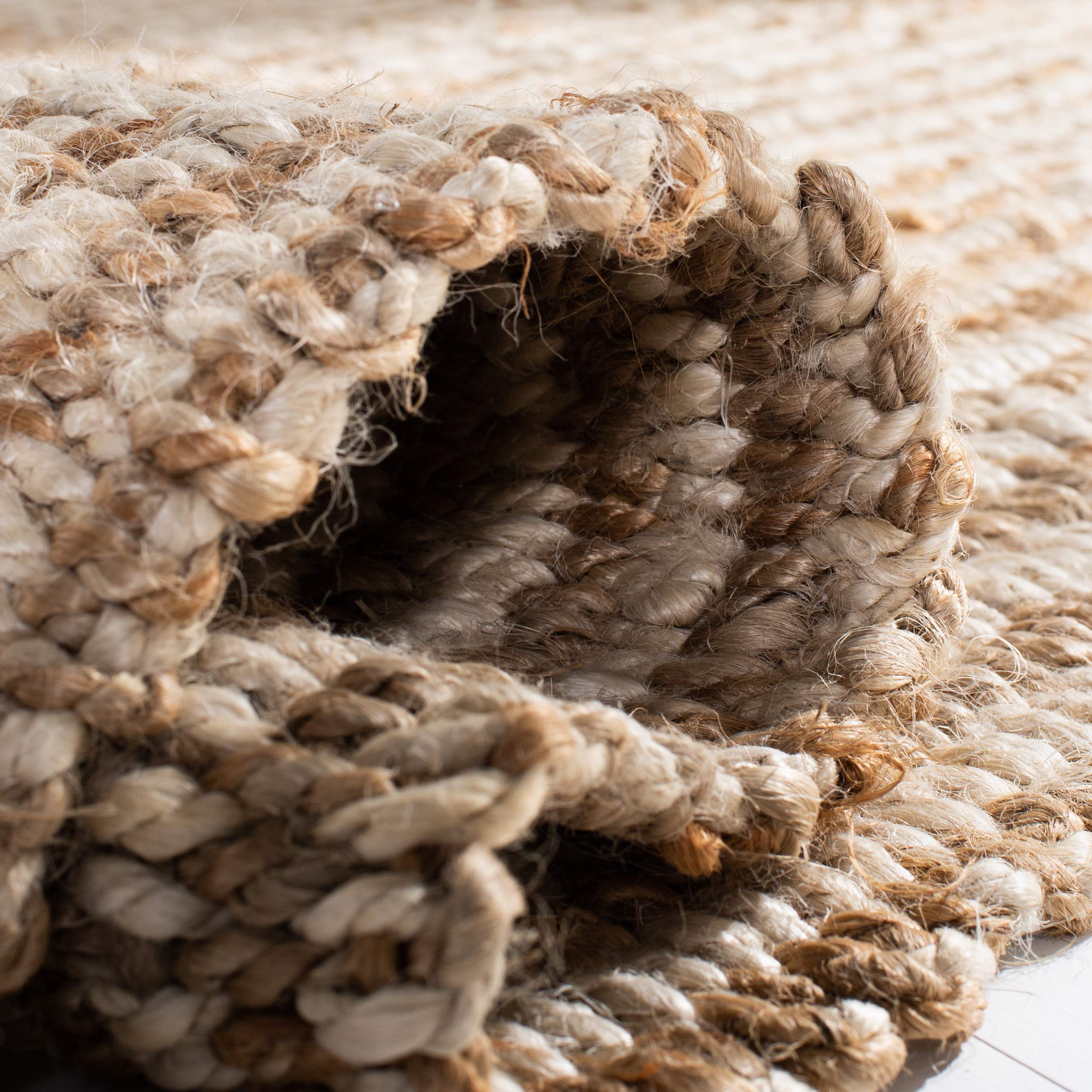 SAFAVIEH Natural Fiber Collection 7' Square Ivory NF734A Handmade Farmhouse Stripe Premium Jute Area Rug - Perfect for Living Room, Bedroom & Boho Home Decor