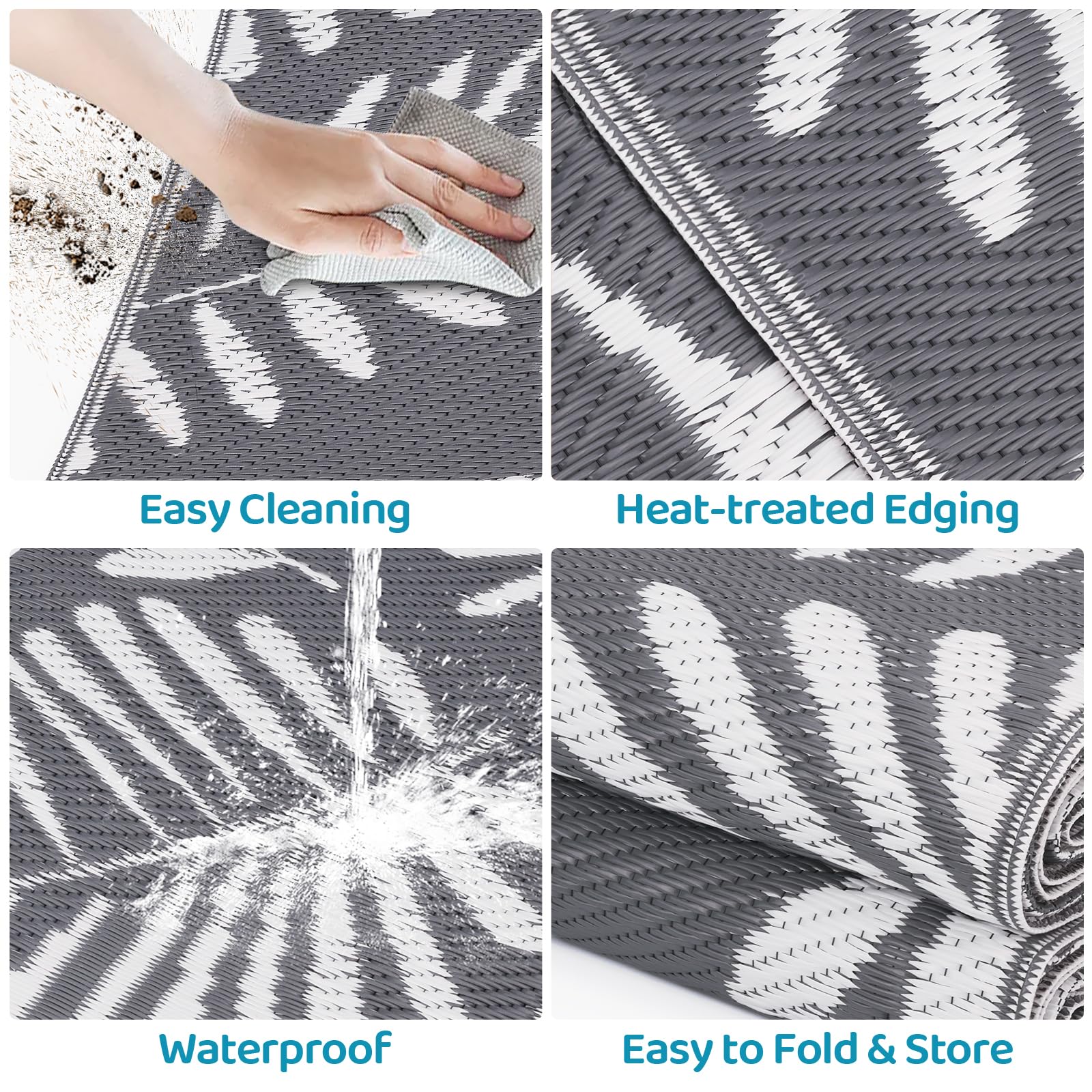 Outdoor Rug 5'x8' - Waterproof Plastic Straw Patio Rug for Camping, RV, Backyard, Deck, Porch, Beach & Balcony - Durable All-Weather Area Mat in White & Gray (Perfect for Outdoor Entertaining & Decor)