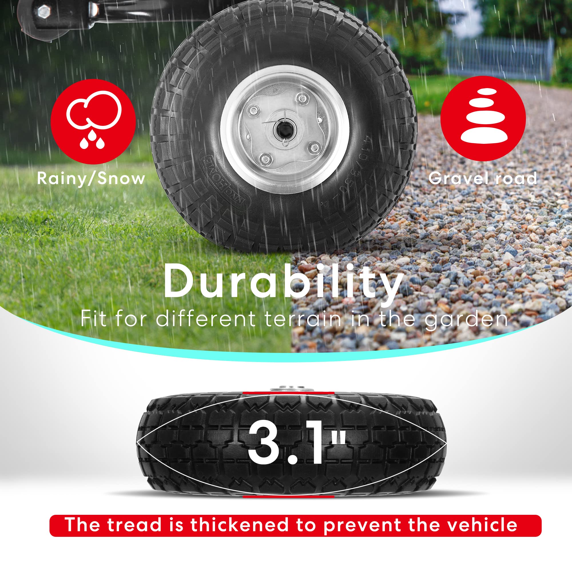 VIVOHOME 4.10/3.50-4 Heavy Duty Polyurethane Solid Wheels - 4 Pack Replacement Tires for Garden Utility Wagon, Snowblower, Lawn Mower, Wheelbarrow & Trolley - Perfect for Outdoor Yard Work, Landscaping & Snow Removal