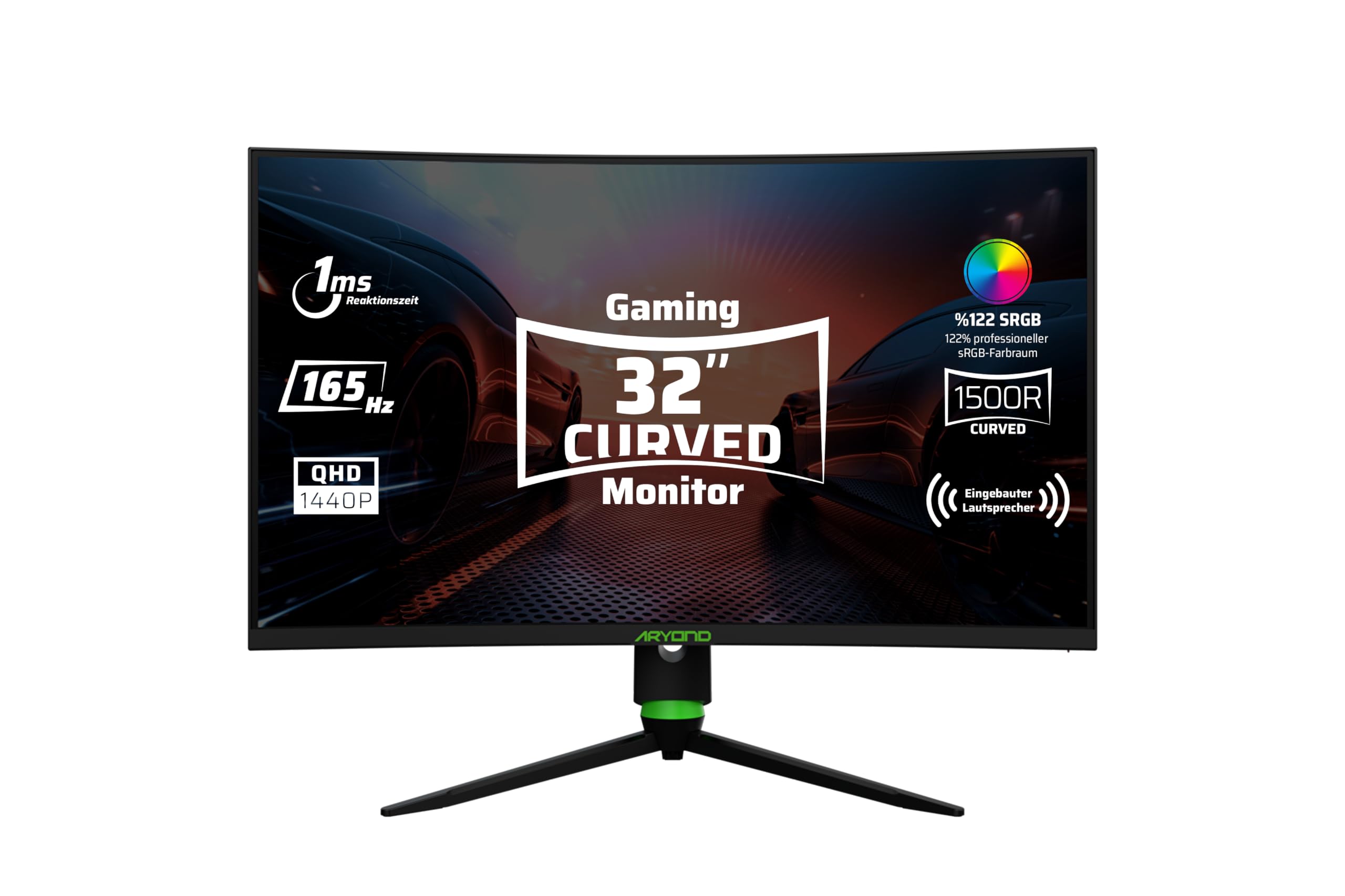 Aryond A32 V1.3 32-Inch Curved Gaming Monitor | 165Hz QHD (2560x1440) 1ms Response | HDR10, FreeSync & G-Sync Compatible | 119.9% sRGB | Built-in Speakers | Perfect for Competitive Gaming & Immersive Entertainment