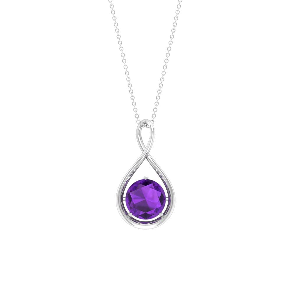 10MM Natural Purple Amethyst Solitaire Pendant Necklace - 3.50 Carat Genuine Amethyst Gemstone in 14K Solid Gold - Elegant Infinity Pendant Jewelry for Women - Perfect for Valentine's Day, Anniversary & Special Occasion Gifts
