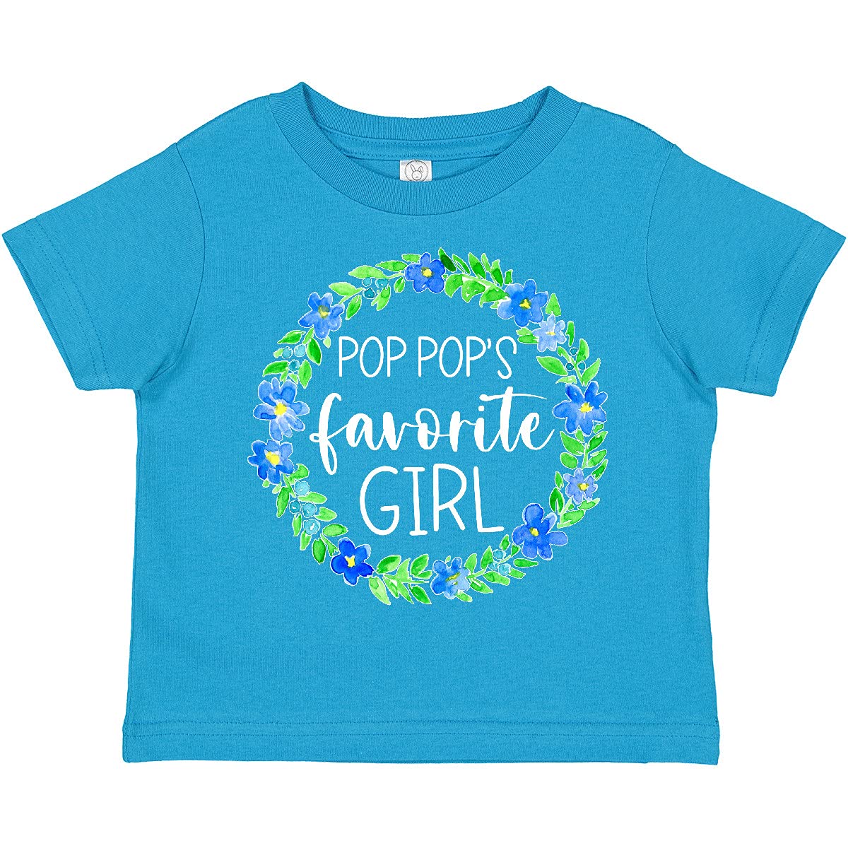 Pop Pop's Favorite Girl Blue Floral Wreath Toddler T-Shirt - Cute Baby Girl Outfit for Grandparents Day, Family Photos & Special Occasions