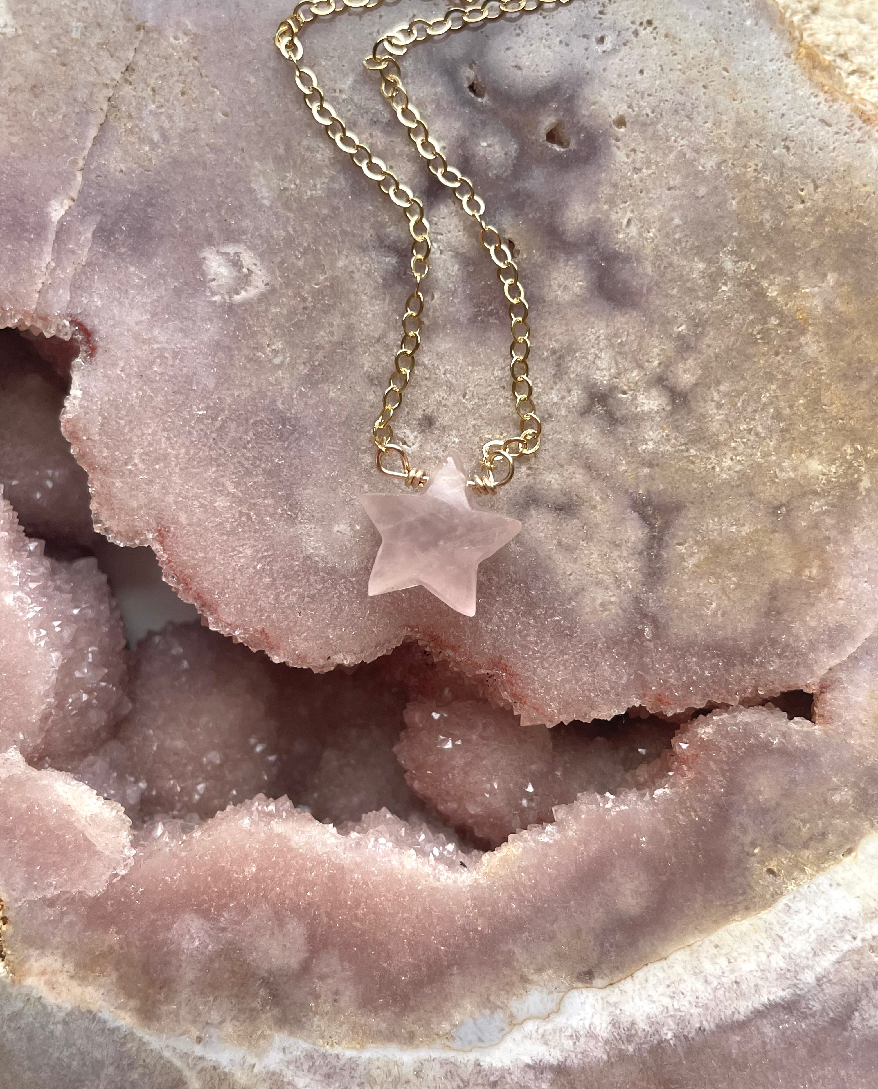 Rose Quartz Star Necklace - Silver or Gold Filled Crystal Healing Jewelry for Women - Perfect for Meditation, Energy Balancing & Spiritual Gifts