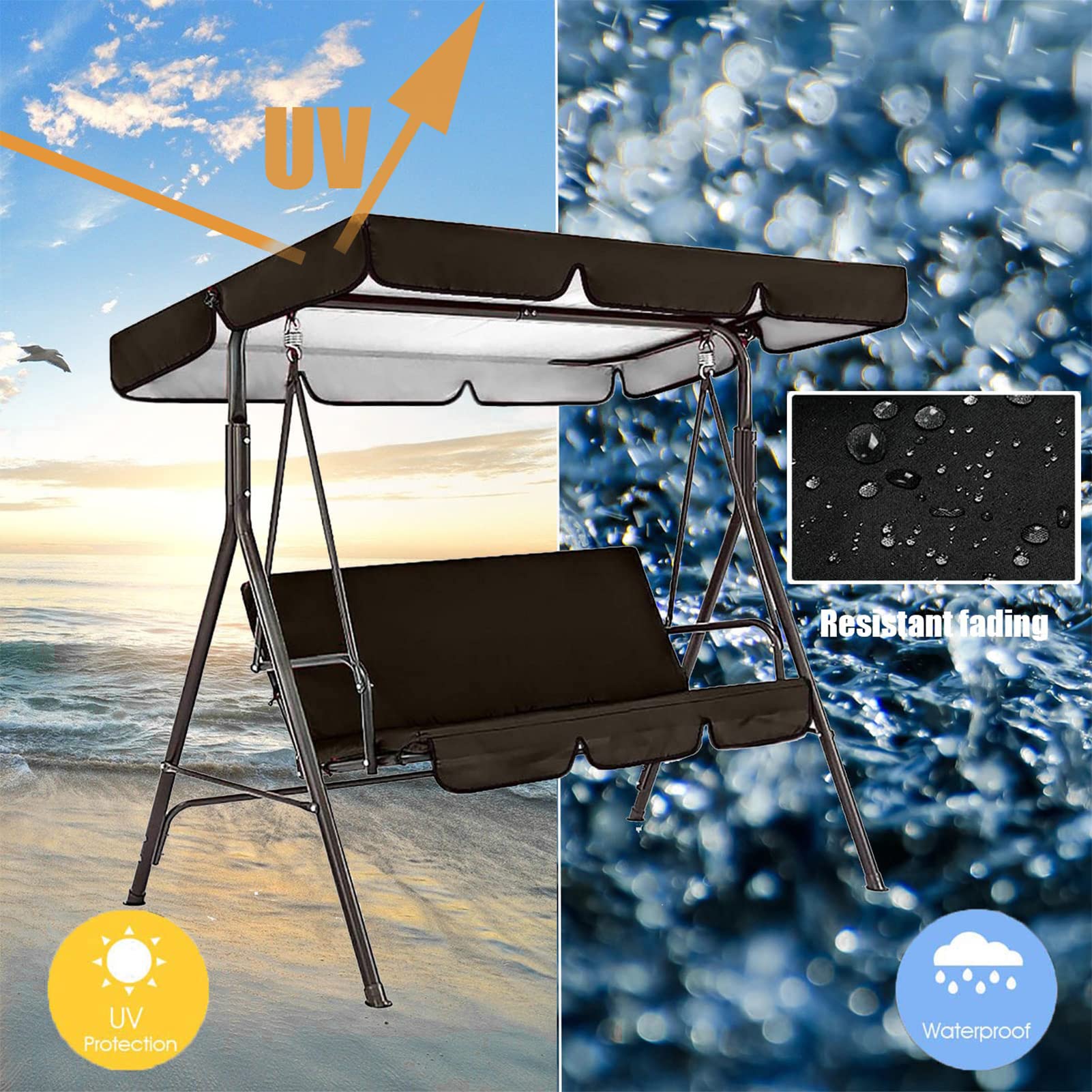 FYTY 210D Waterproof Patio Swing Canopy Replacement Cover - Grey, 164x114x15cm - Durable Sunshade for 2/3 Seat Garden Swing Chairs - Perfect for Outdoor Relaxation in Backyard, Porch or Deck
