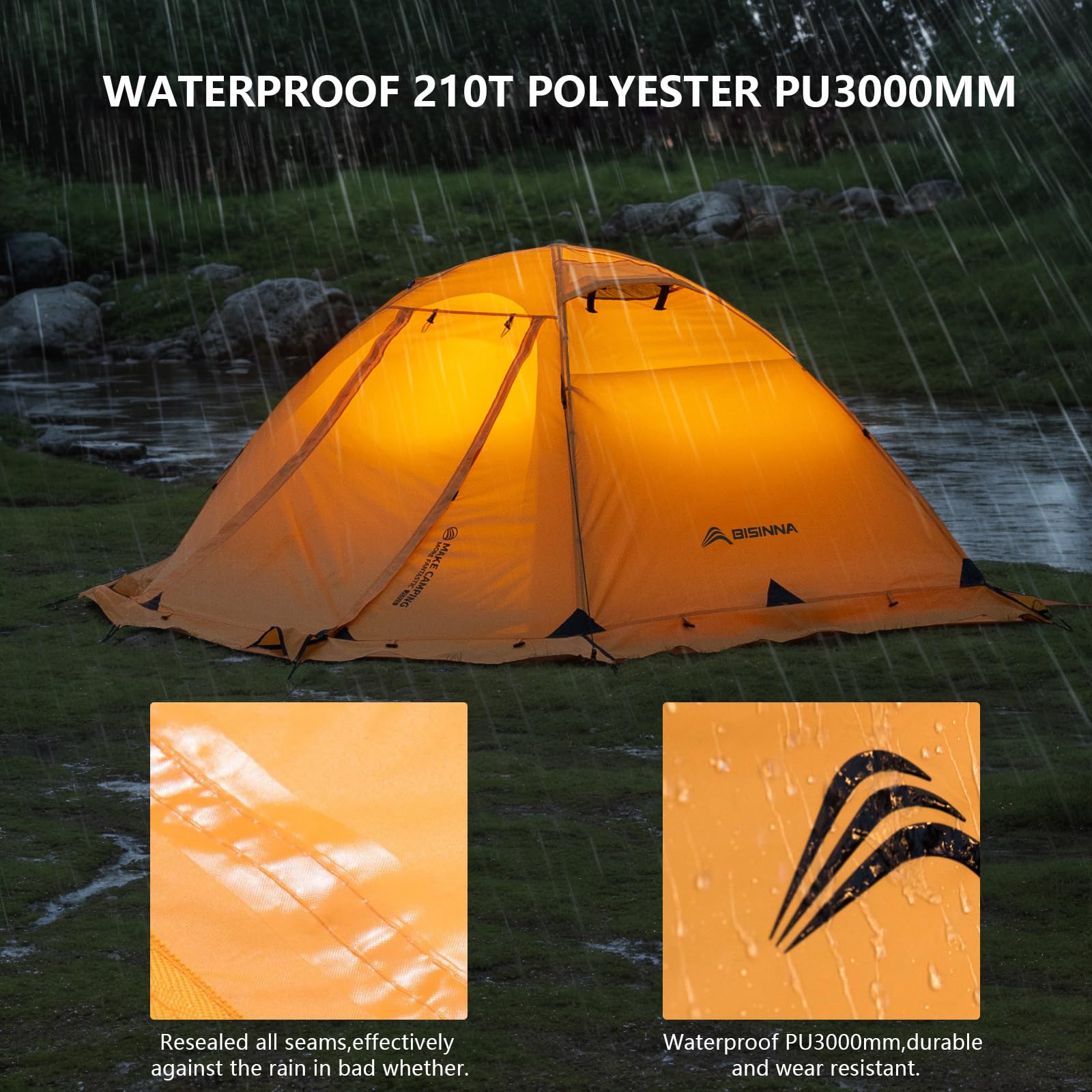 BISINNA 4 Season Backpacking Tent - 2 Person Lightweight Winter Tent for Cold Weather, Waterproof Double Layer All Season Camping Tent with Aluminum Alloy Poles - Easy Setup for Hiking, Mountaineering & Outdoor Adventures