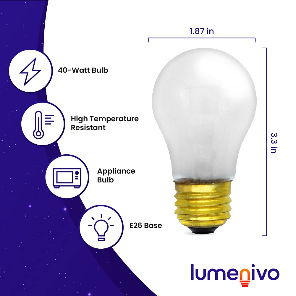Lumenivo 8009 40W 120V High Temperature Light Bulb - 4 Pack Replacement for Refrigerator, Oven, Microwave & Household Appliances - Perfect for Kitchen, Laundry Room & Garage Lighting