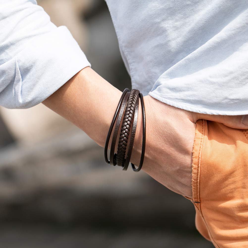 Murtoo Men's Leather Bracelet with Clasp - Genuine Cowhide Multi-Layer Braided Bracelet for Men - Perfect for Casual Wear, Gifts & Everyday Fashion Accessories