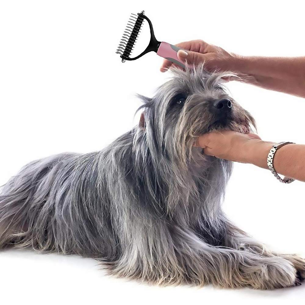 2-Sided Pet Grooming Tool - Undercoat Rake for Dogs & Cats | Safe Dematting Comb for Removing Mats & Tangles | Dog Brush & Cat Brush for Shedding & Grooming (Pink) | Perfect for Home Pet Care & Professional Grooming Sessions