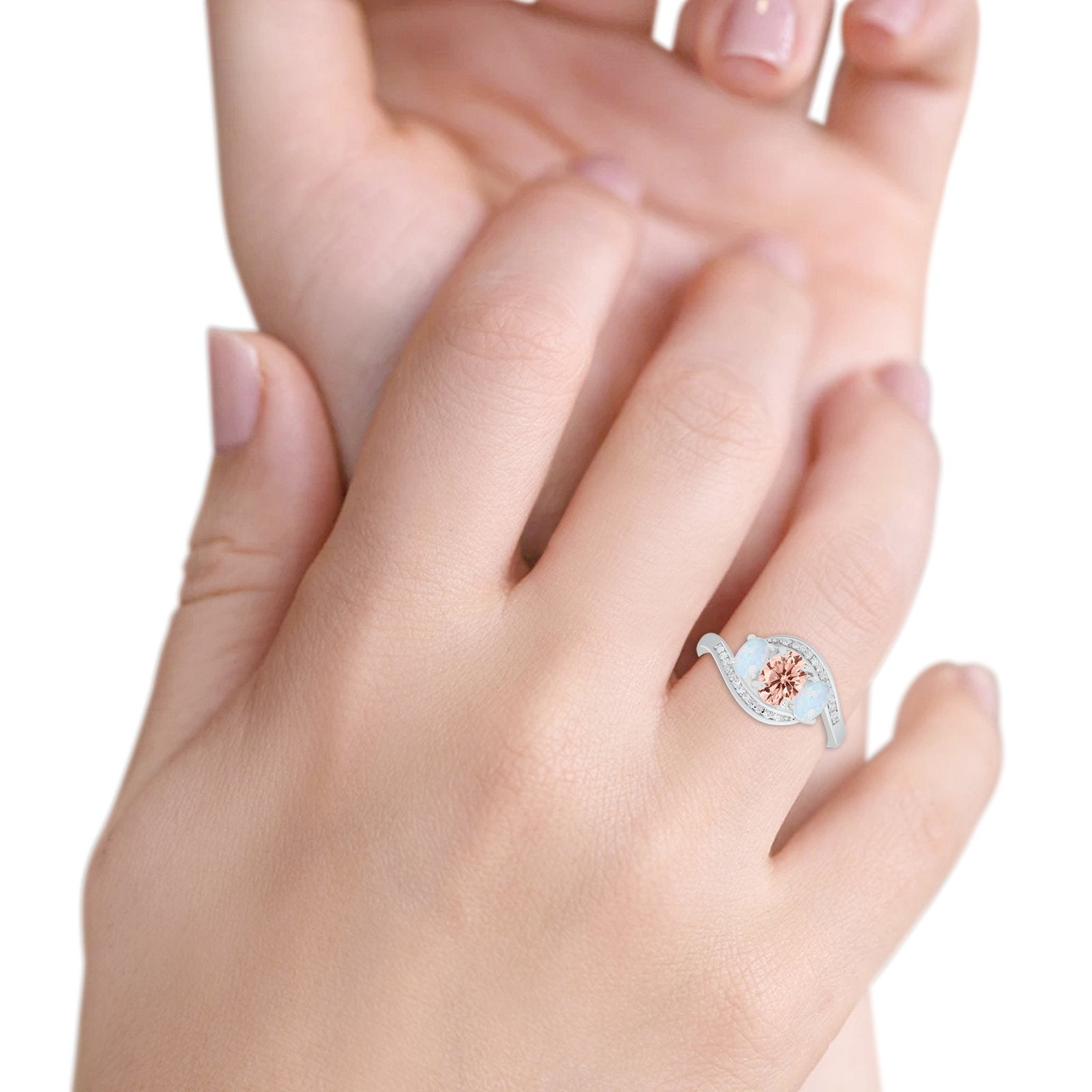 3 Stone Swirl Wedding Ring - Round Simulated Cubic Zirconia in 925 Sterling Silver - Elegant Bridal Jewelry for Engagement, Anniversary & Special Occasions