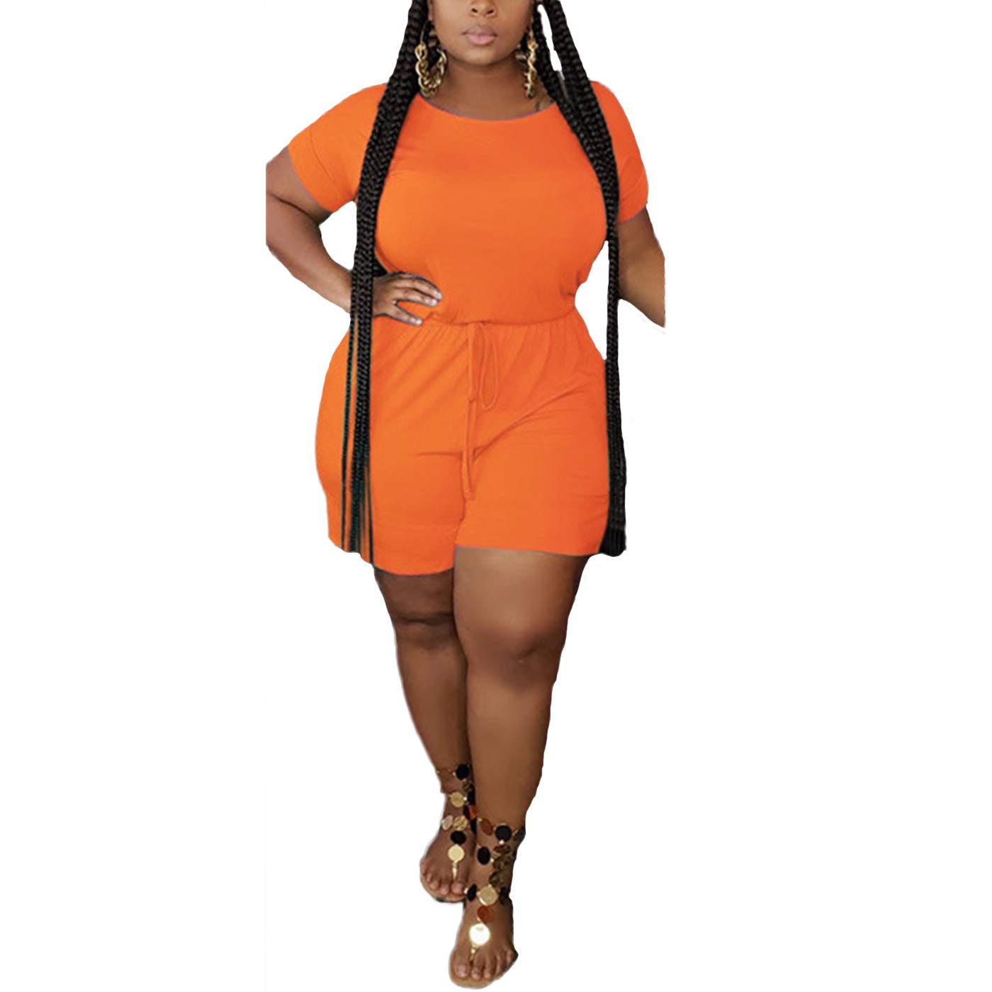 IyMoo Women's Plus Size Summer Jumpsuit - Casual Loose Short Sleeve Romper with Pockets & Elastic Waist | Beach Outfit, Vacation Wear, Lounge Playsuit for Women