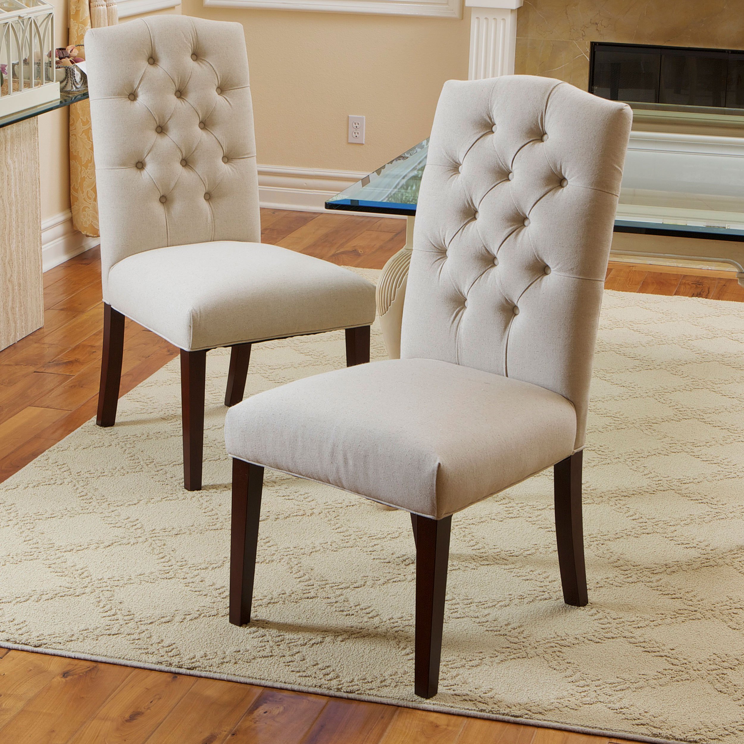 Christopher Knight Home Crown Fabric Dining Chairs Set of 2, Off-White - Elegant Upholstered Side Chairs for Dining Room, Kitchen, or Breakfast Nook