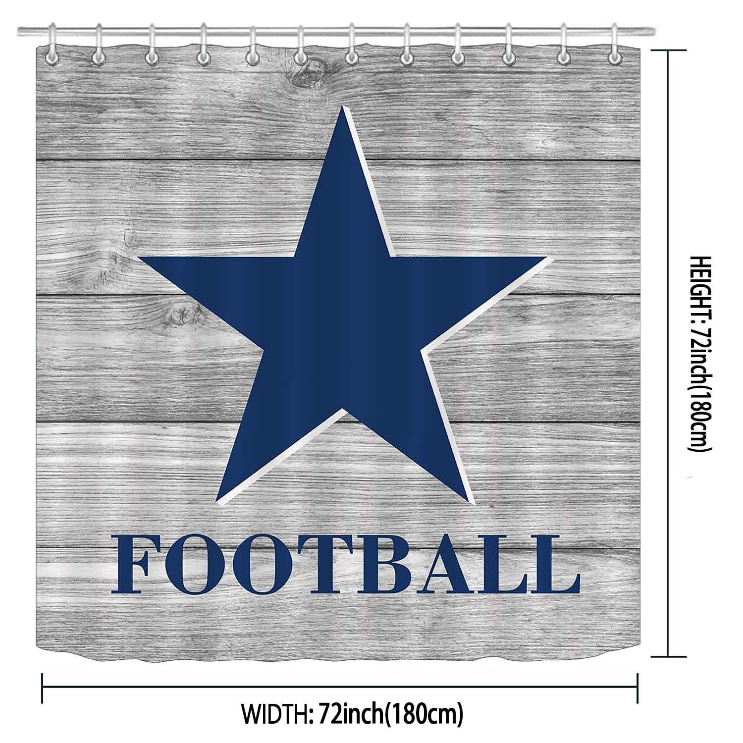 4PCS American Football Shower Curtain Set - Navy Blue Texas Star Rustic Wood Design for Sports Fans | Non-Slip Bathroom Decor for Men | Perfect for Game Day, Man Cave & Sports-Themed Bathrooms