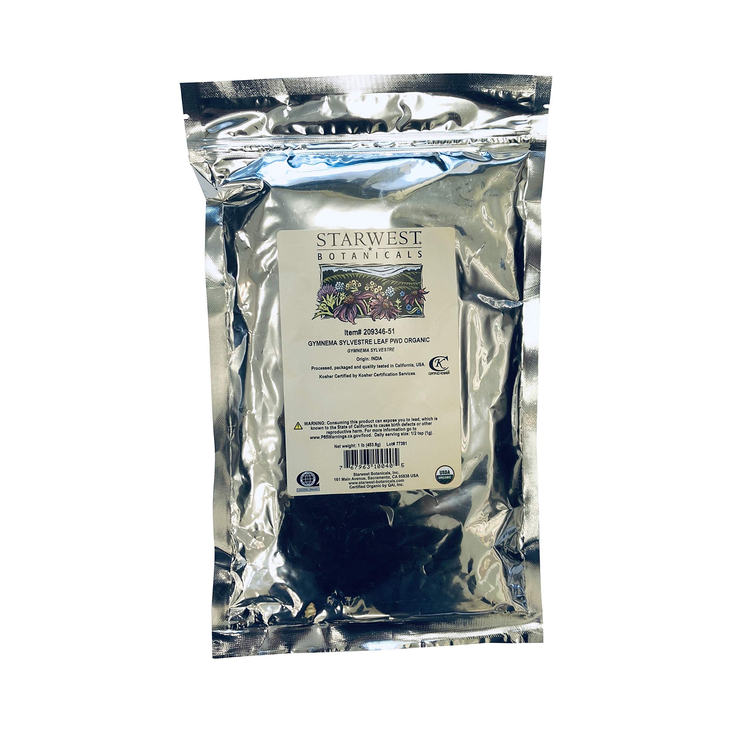 Starwest Botanicals Organic Gymnema Sylvestre Leaf Powder - 1 lb (16 oz) | USDA Certified, Non-GMO, Pure Herbal Supplement for Blood Sugar Support & Ayurvedic Wellness | Perfect for Teas, Smoothies & Natural Remedies
