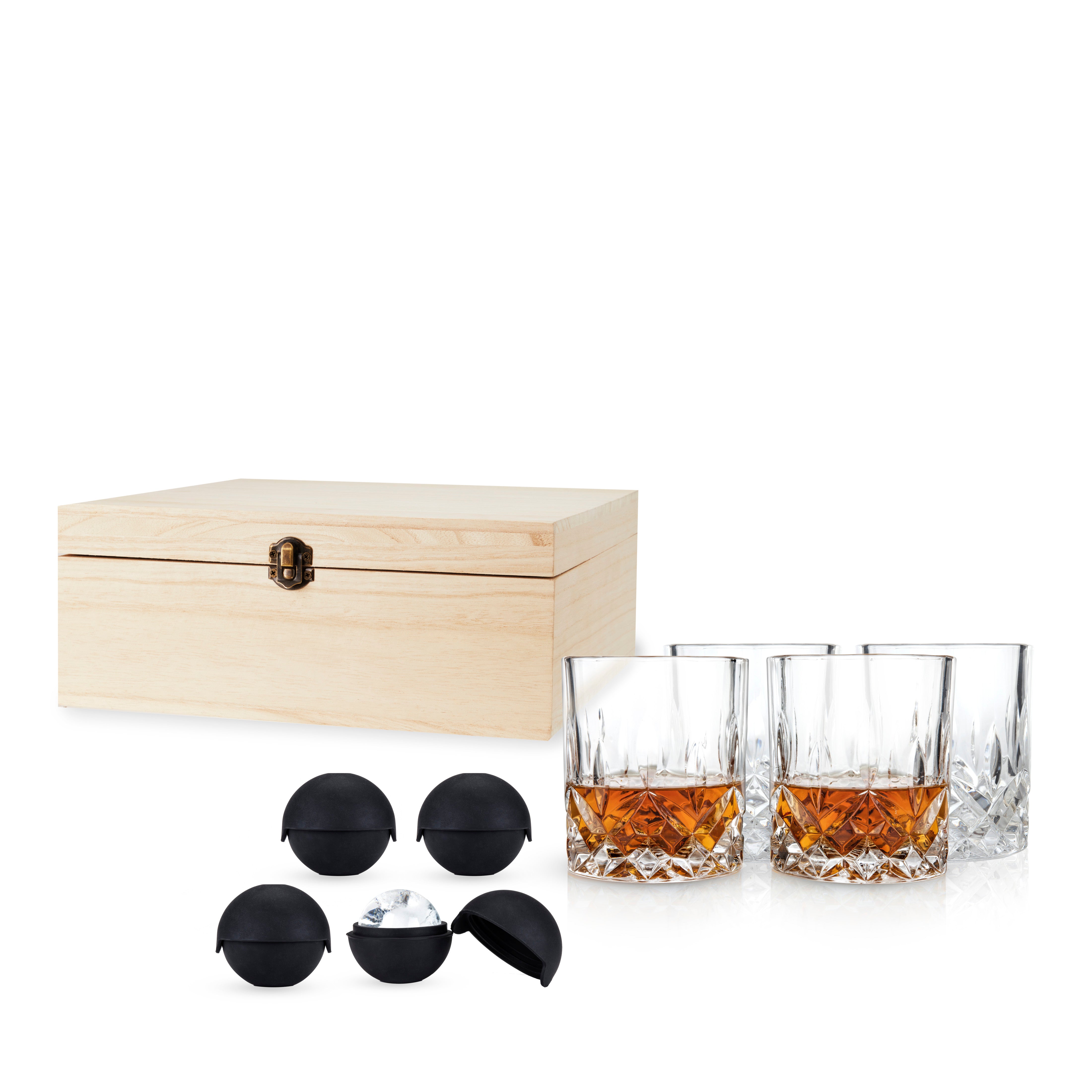 Premium 8-Piece Ice Sphere Mold Set with Crystal Clear Rocks Glasses - Perfect for Whiskey, Bourbon & Cocktail Entertaining at Home