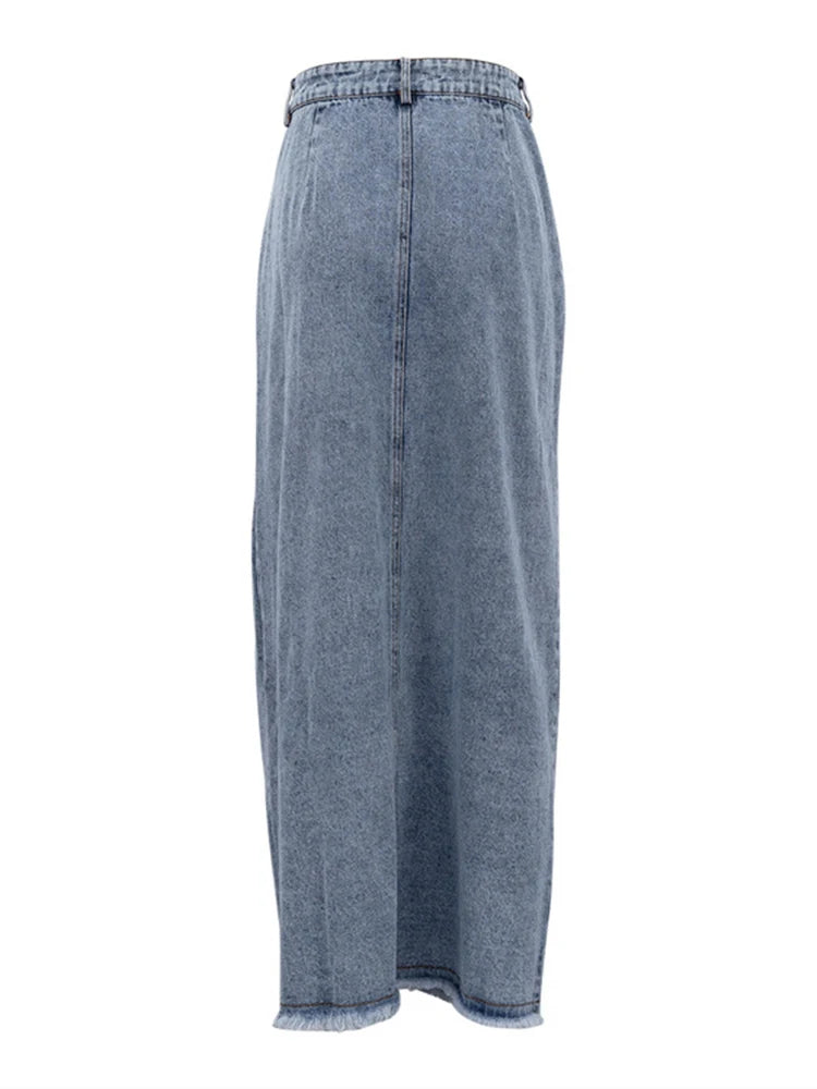 Women's High Waist Asymmetrical Denim Skirt with Patchwork Pockets - Loose Fit Casual Split Skirt for Everyday Wear, Street Style & Boho Fashion Outfits