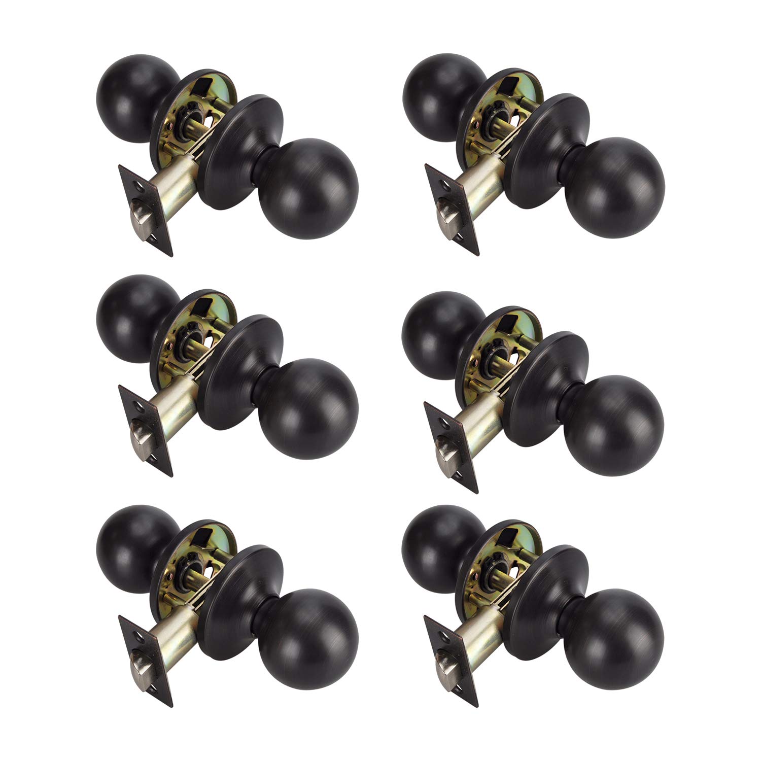 Oil Rushed Bronze Non-Locking Passage Door Knobs - 6 Pack (Left/Right Hand Compatible) for Hallway, Closet & Interior Doors - Durable & Stylish Home Hardware Upgrade