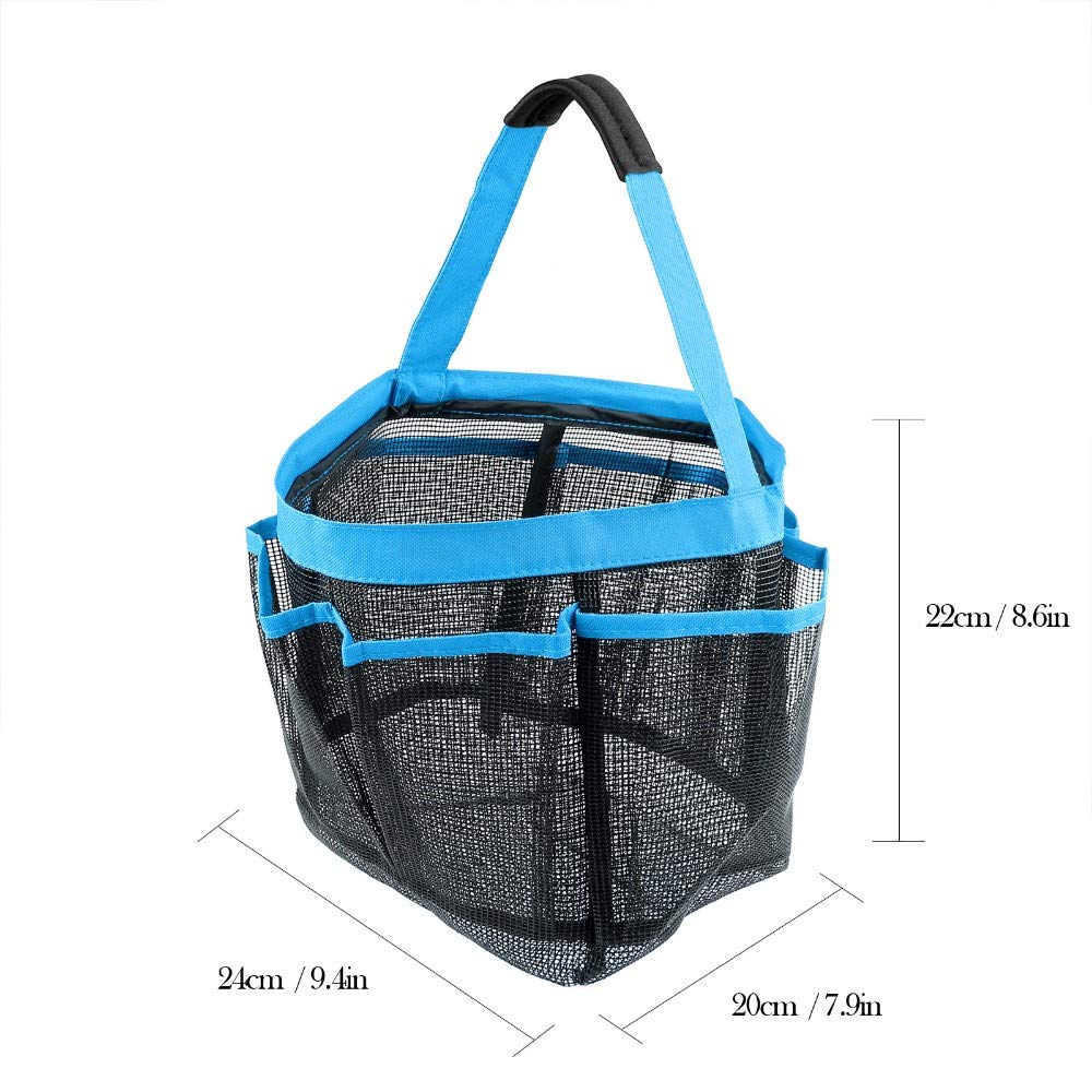 GGone 3 Pack Mesh Shower Caddy - Portable Quick Dry Hanging Tote Storage Bag with 9 Large Pockets for Shampoo, Soap & Bathroom Accessories (Black, Blue, Pink) | Perfect for College Dorms, Travel & Small Bathroom Organization