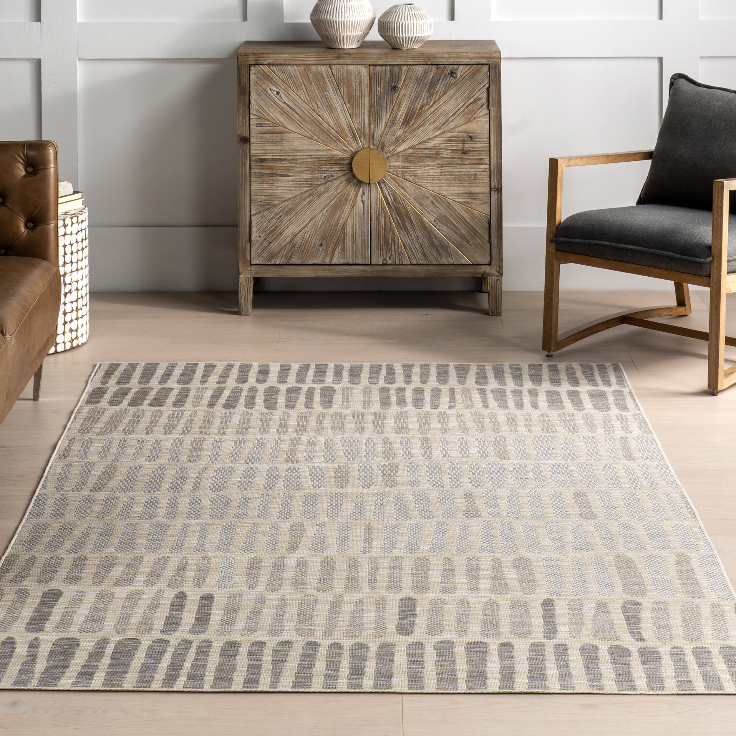 Averie Geometric Indoor Outdoor Area Rug - Light Grey Modern Design for Living Room, Bedroom, Patio & Deck Decor