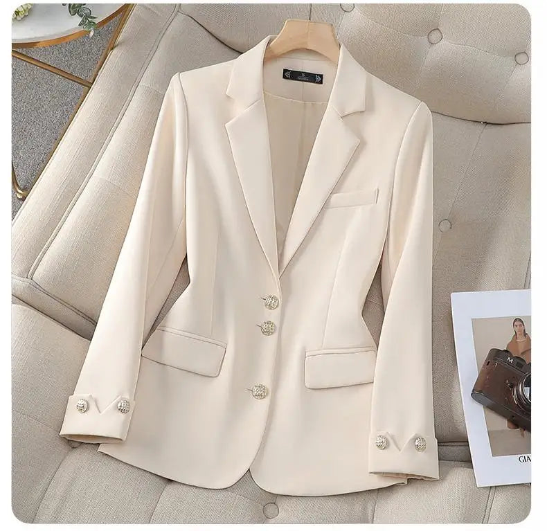 Elegant Black Beige Single Breasted Blazer Jacket for Women | Professional Formal Workwear Tops | Autumn Winter Fashion | Office Wear & Business Casual Outfits