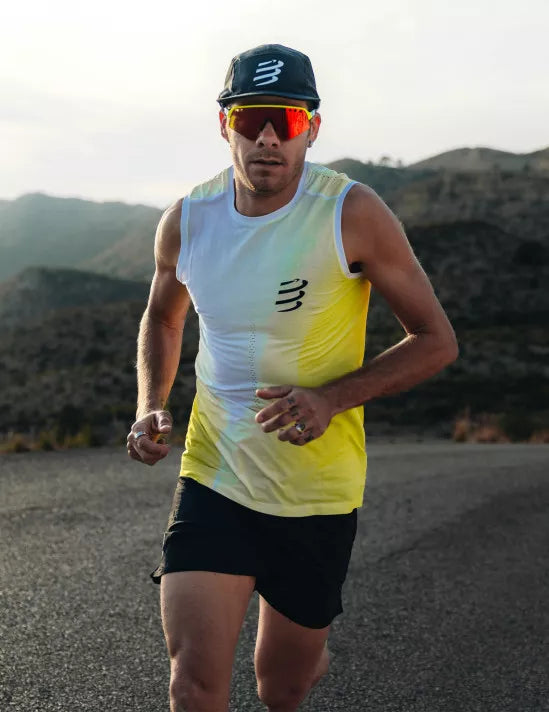 Compressport Men's Running Tank Top - Breathable Quick-Dry Athletic Shirt for Workout & Training | Safe Yellow Performance Wear for Gym, Jogging & Outdoor Sports