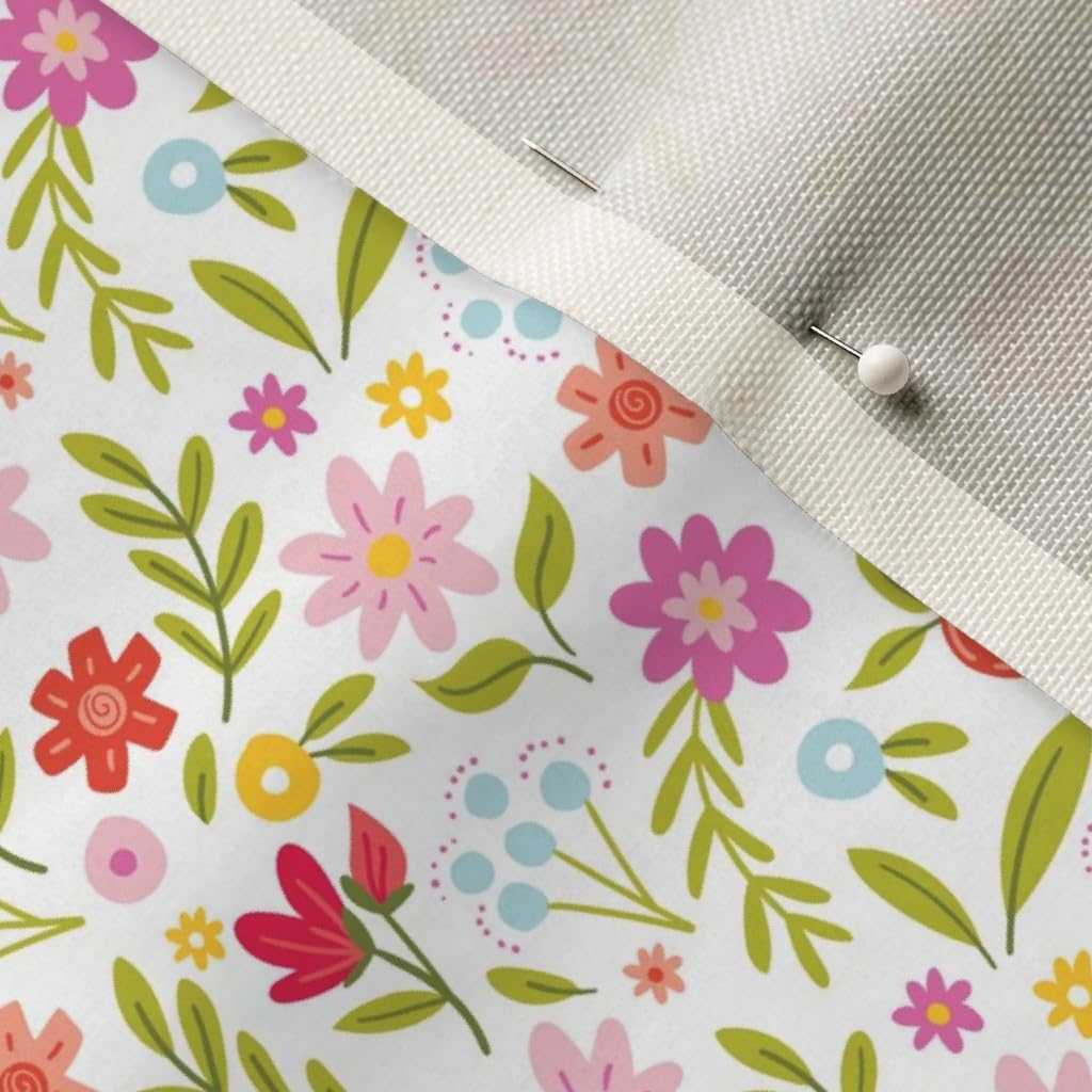 Floral White Quilt Nursery Velvet Fabric by Spoonflower - Premium Upholstery & Apparel Material (Fat Quarter) for Home Decor, Baby Nursery, Quilting & DIY Sewing Projects