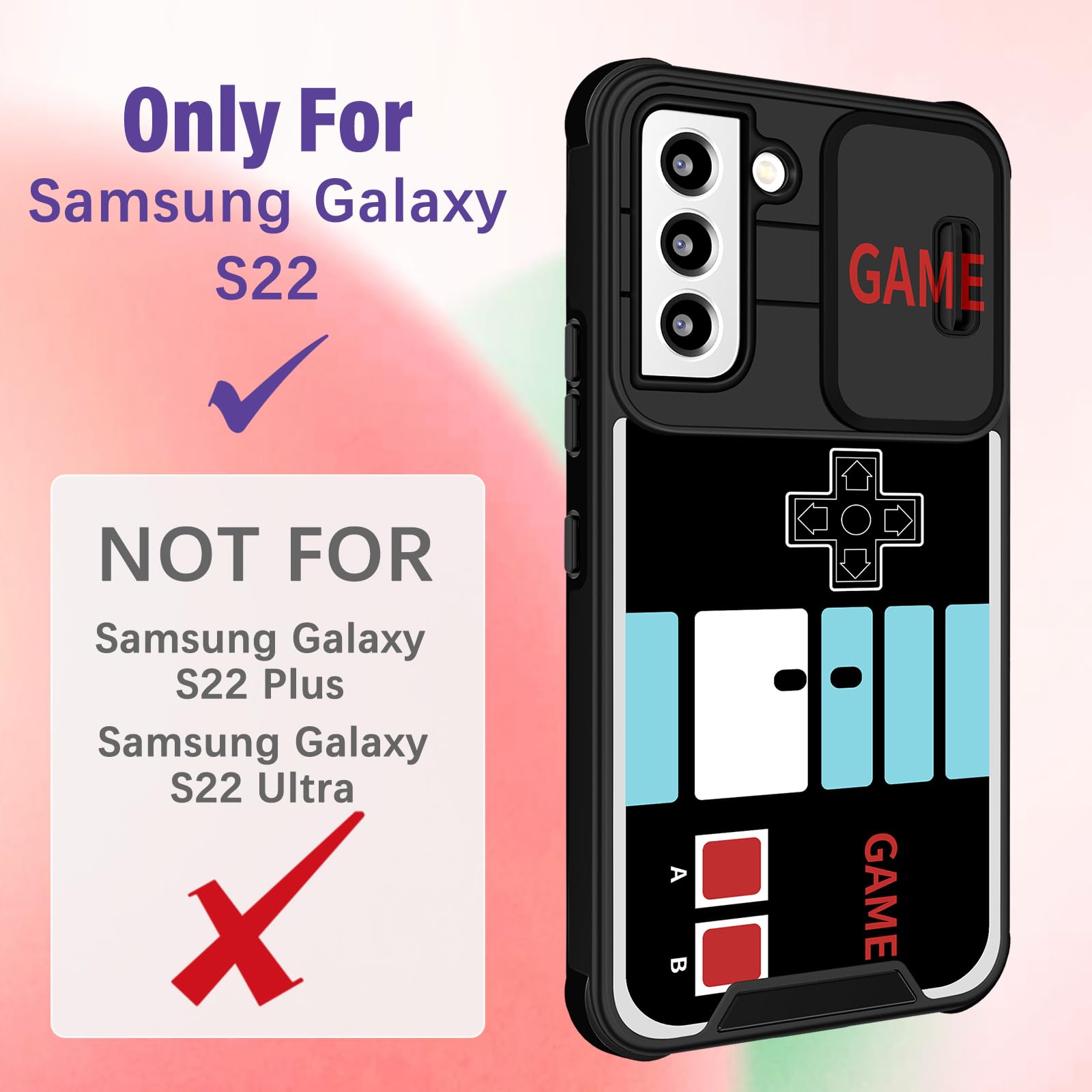 2-in-1 Samsung Galaxy S22 Case with Camera Cover & Ring Stand - Cute Cartoon Design for Women, Men, Teens & Kids - Perfect for Gaming, Work & Everyday Protection