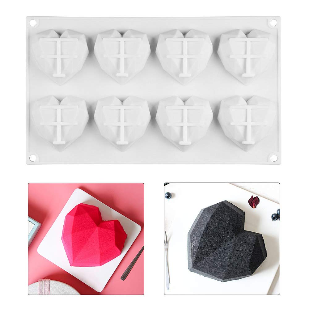 Beicemania® 3D Heart-Shaped Silicone Cake Mold - Small Chocolate & Mousse Baking Tin with White Diamond Design | Perfect for Valentine's Day, Birthday Cakes, and DIY Desserts