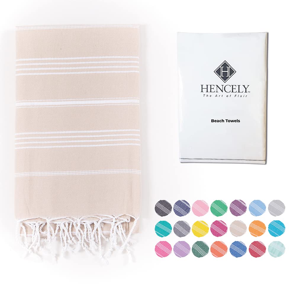 Turkish Beach Towel - Oversized 37x68, Quick-Dry & Sand-Free - Perfect for Pool, Beach & Travel (Beige)